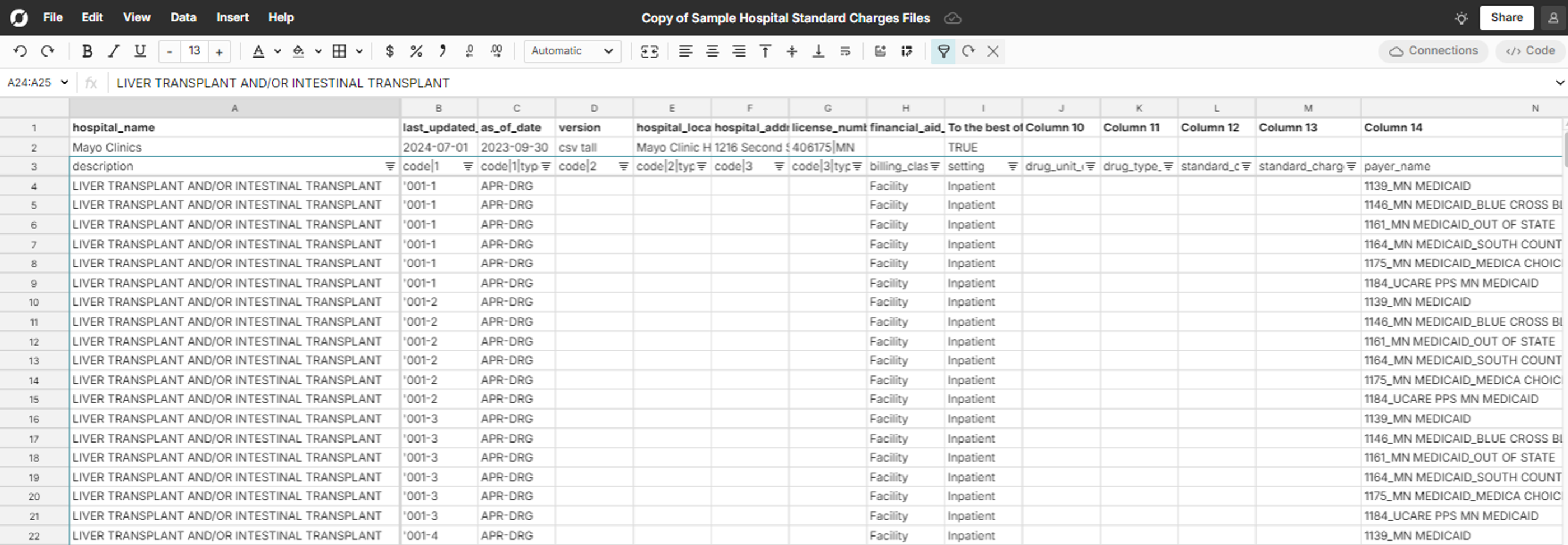 Tall standard charges file