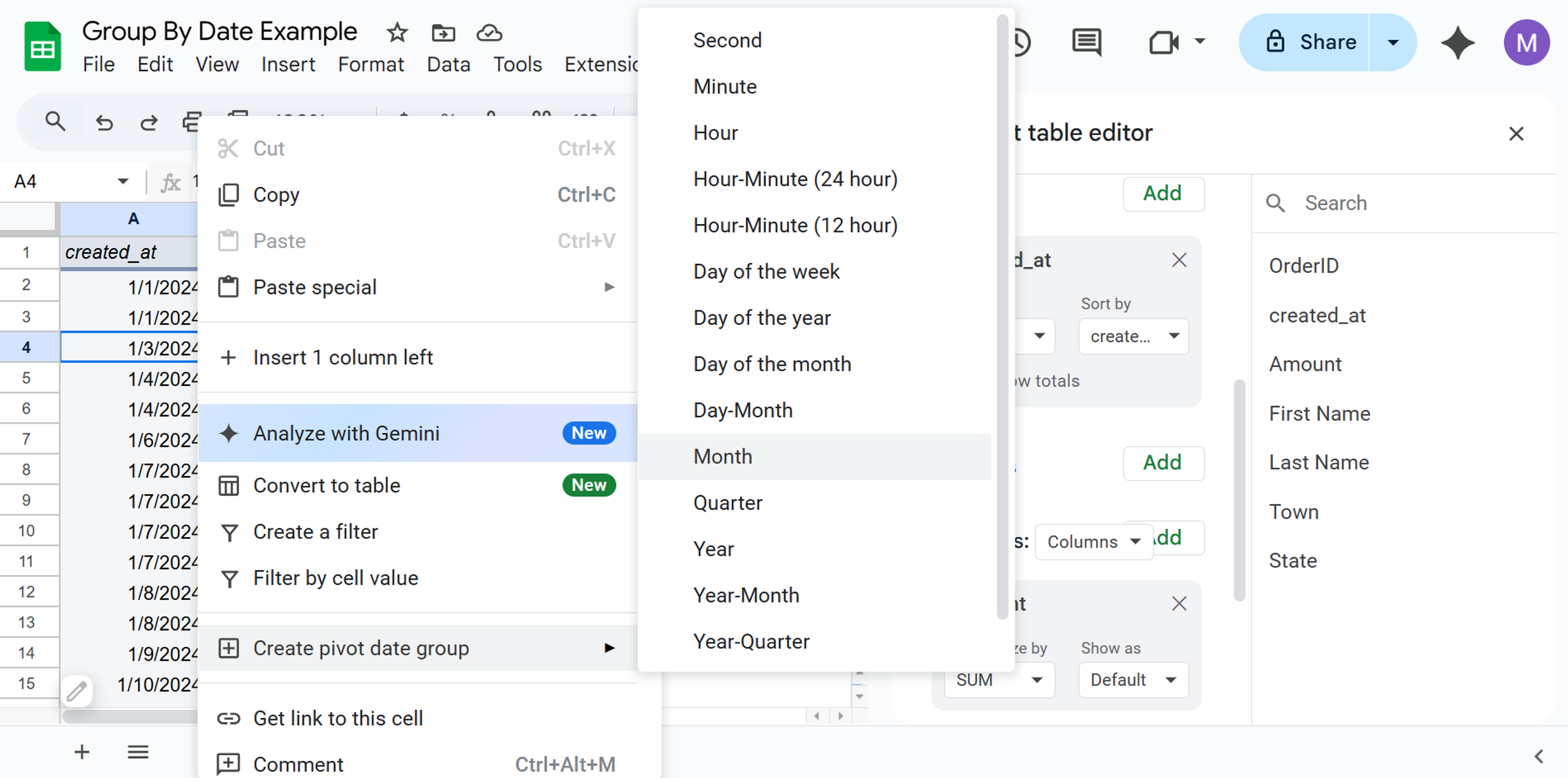 create pivot date group in Google Sheets