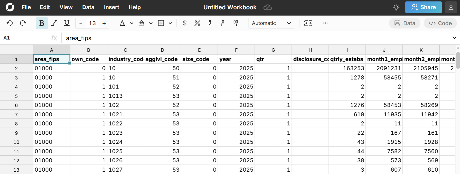 open large bls data file in spreadsheet