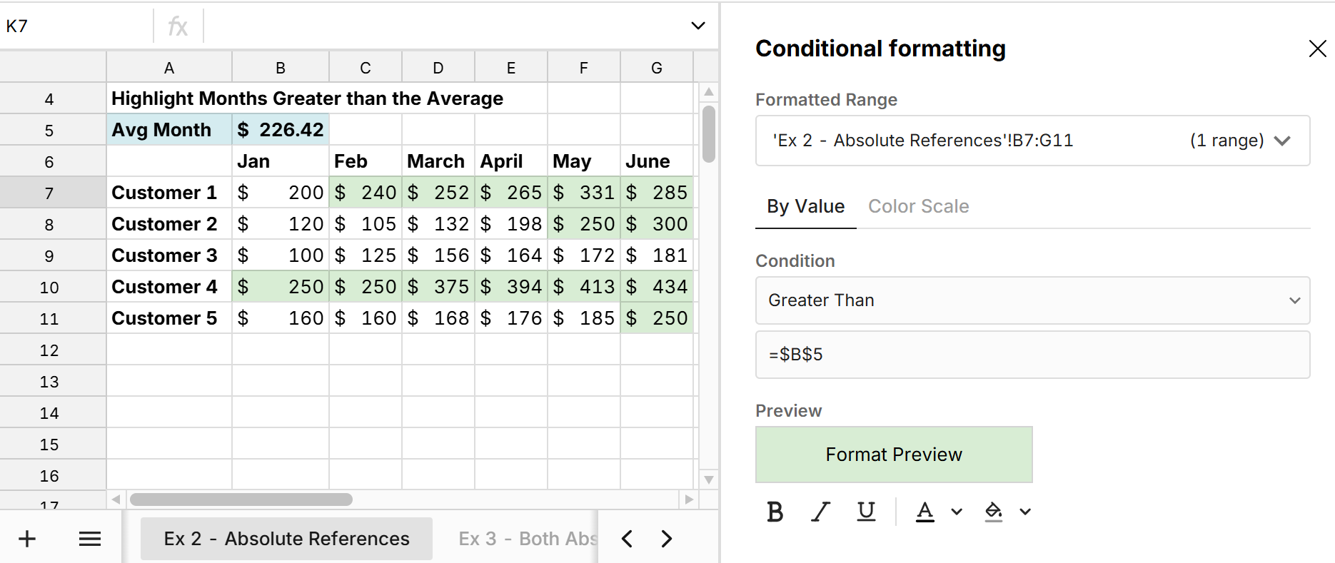 conditional formatting formula with absolute reference