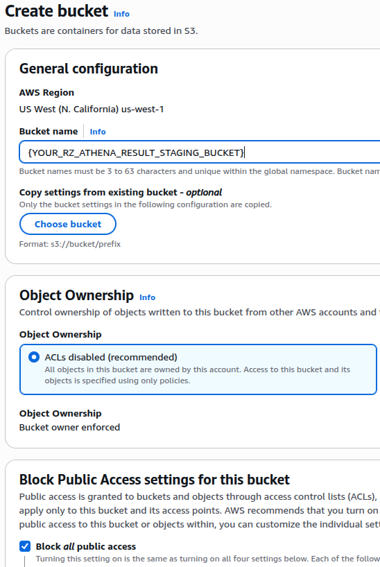 create aws bucket for athena