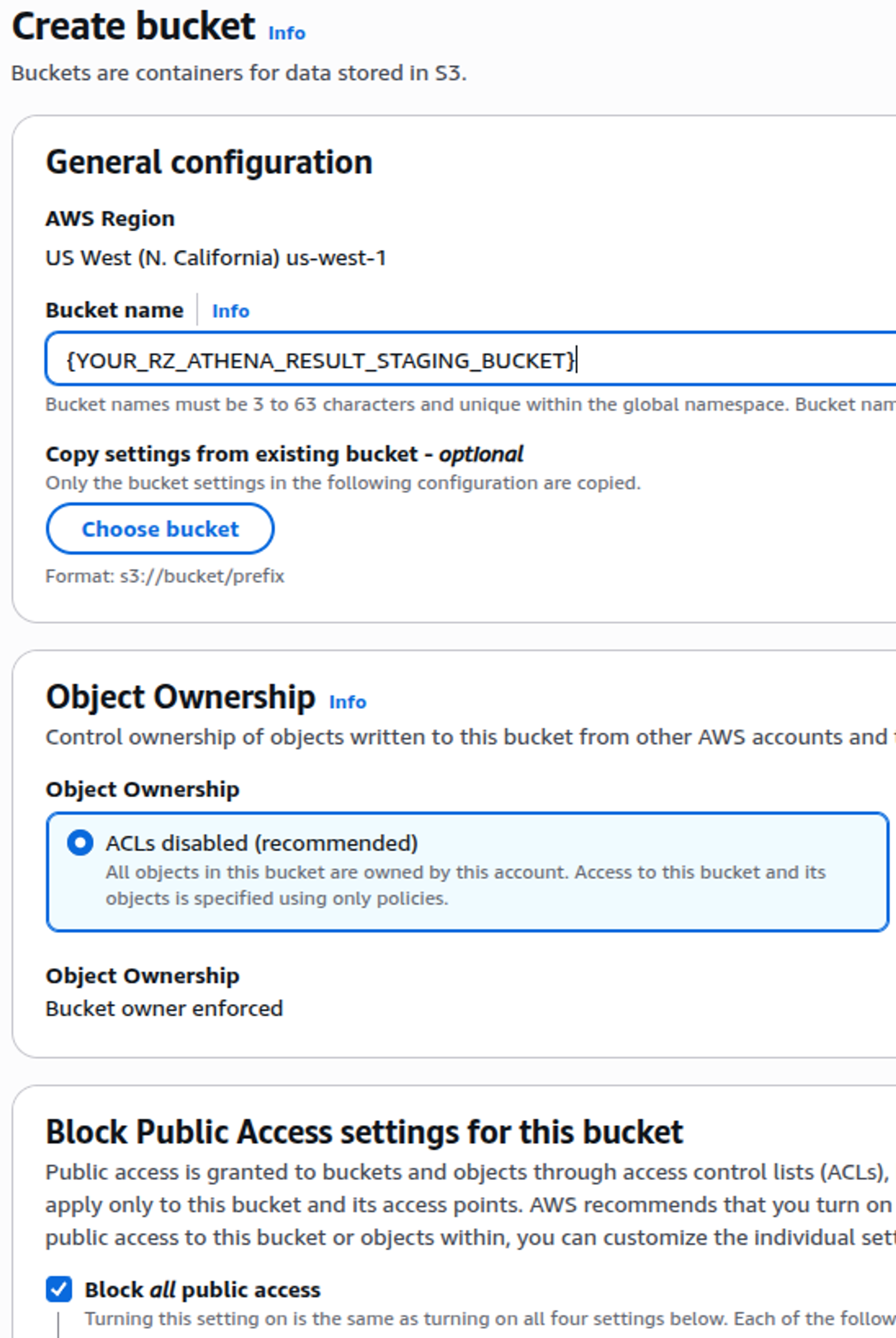 create aws bucket for athena