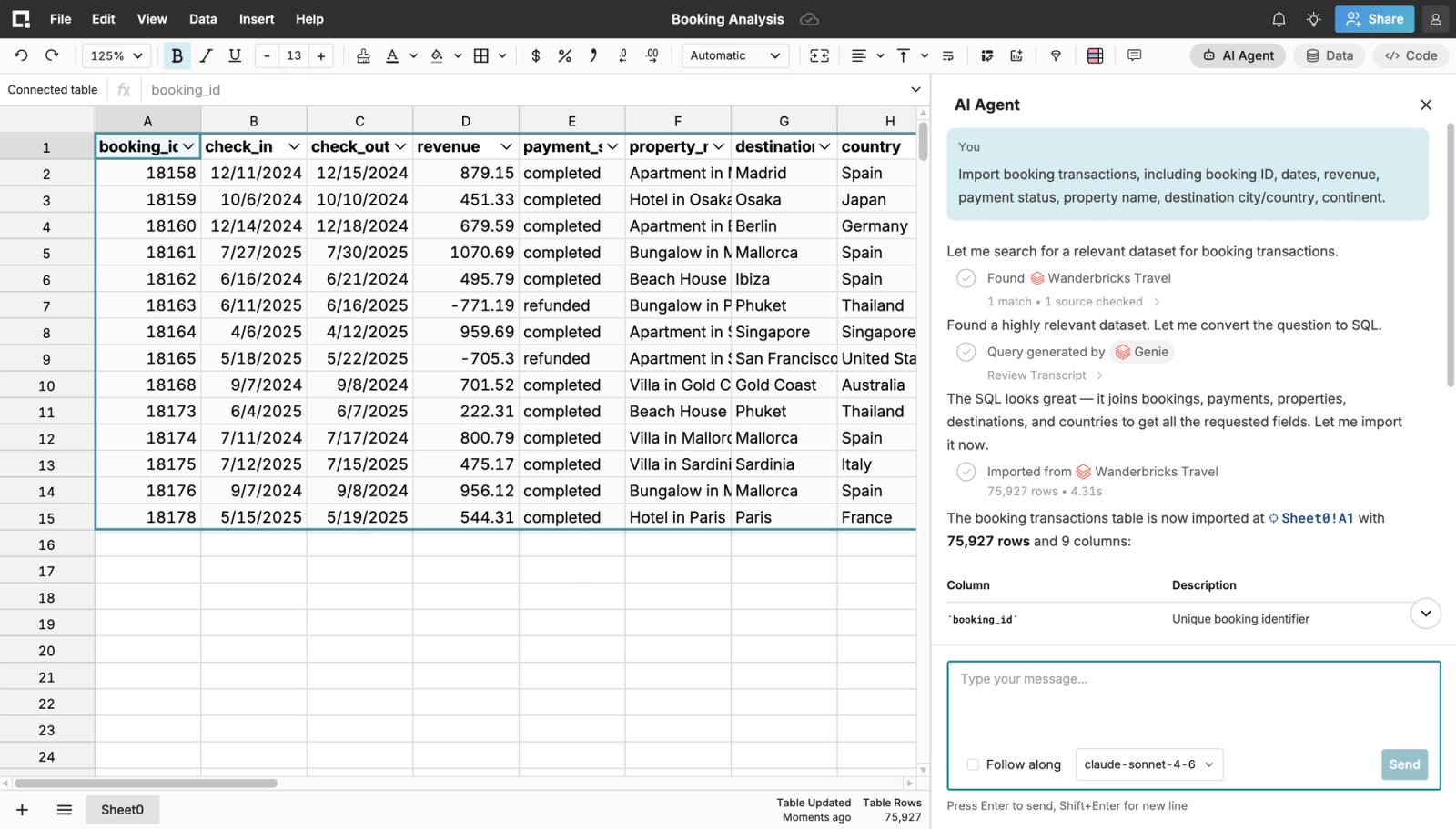 AI-generated spreadsheet analysis of quarterly results. 