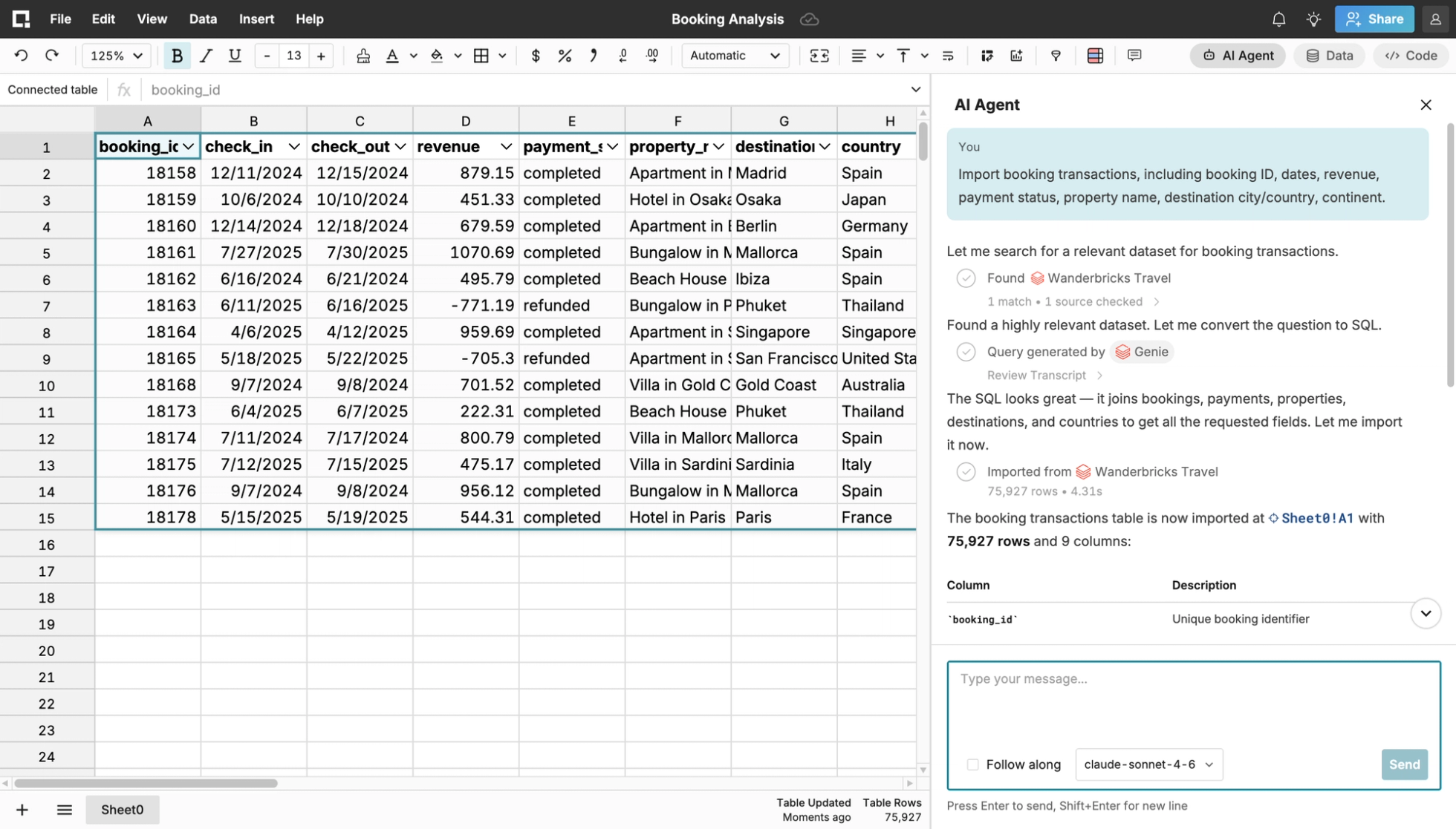 AI-generated spreadsheet analysis of quarterly results.