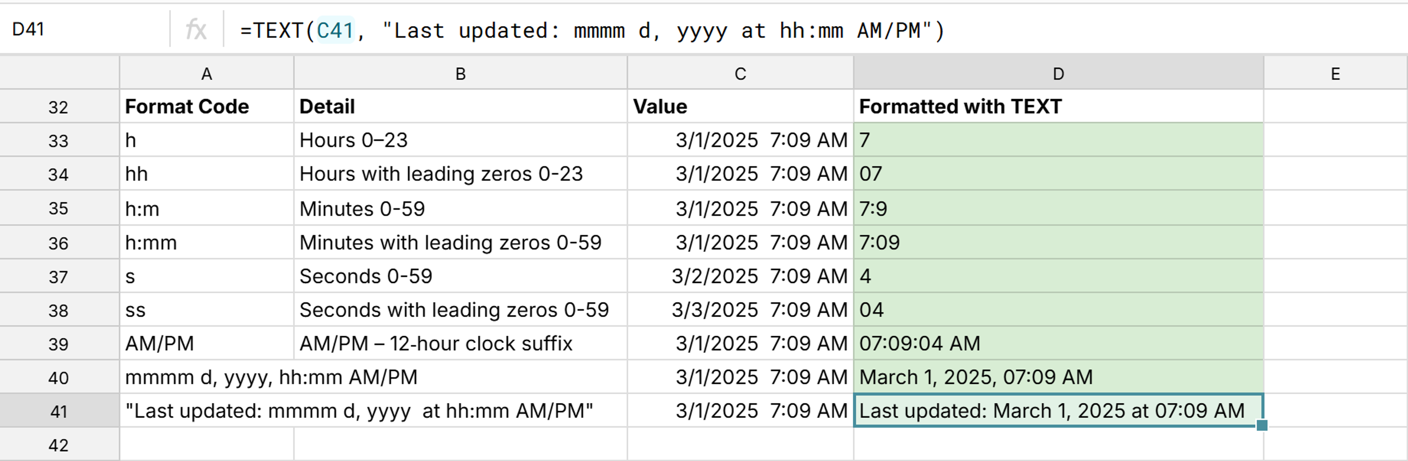 custom format times with TEXT function