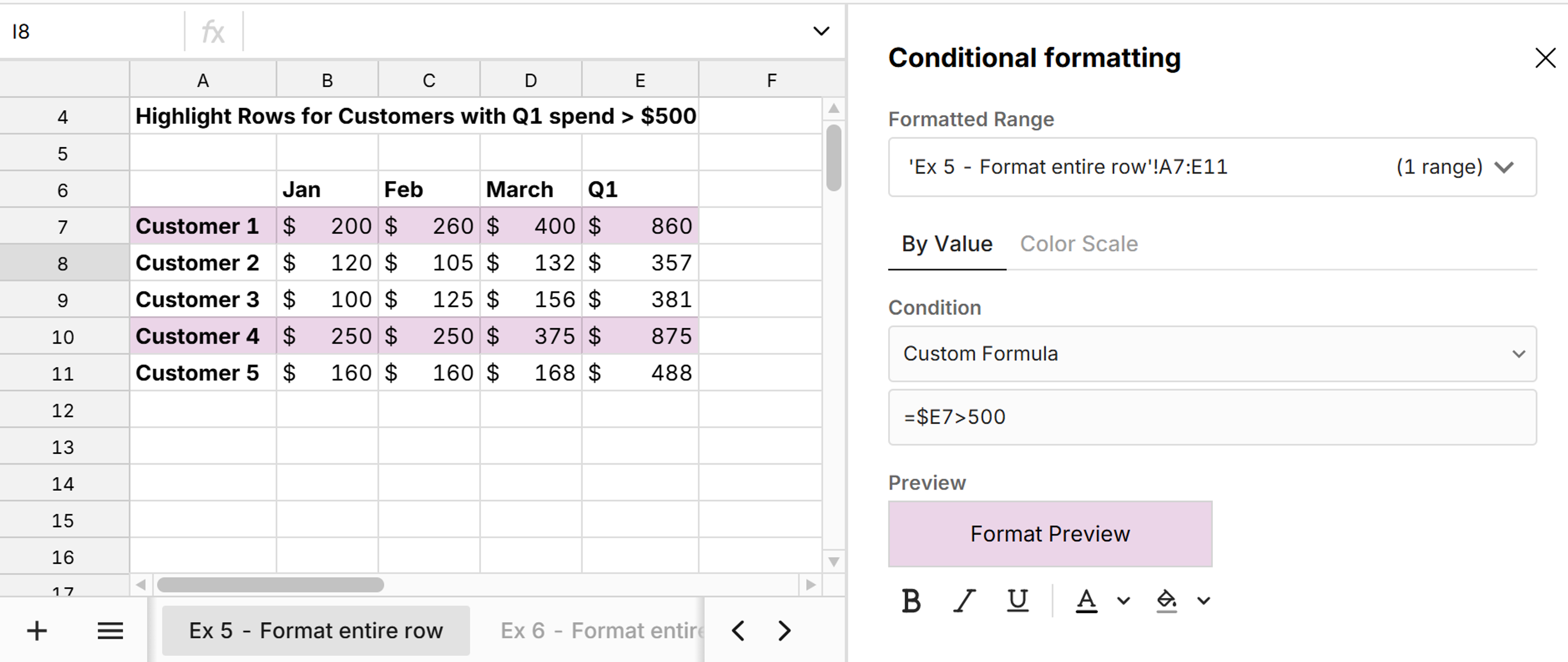 conditional format entire row