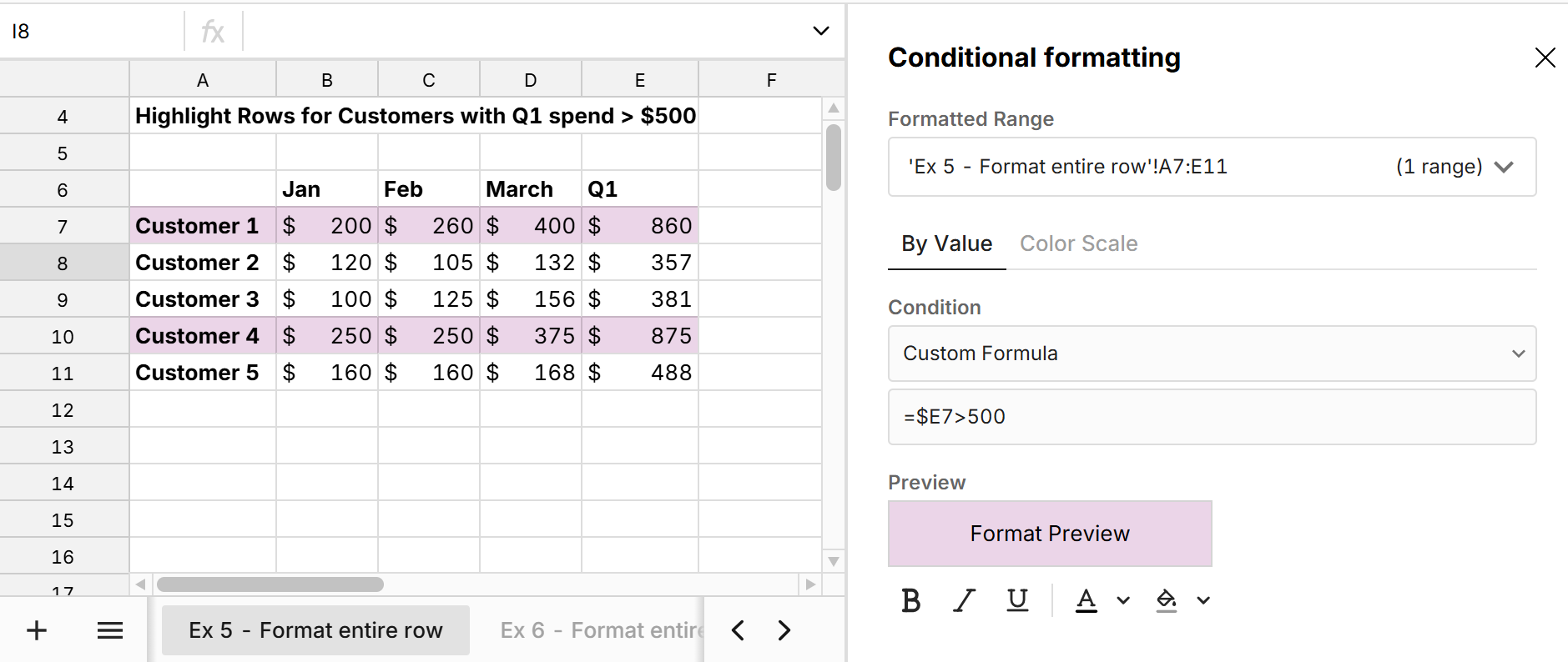 conditional format entire row