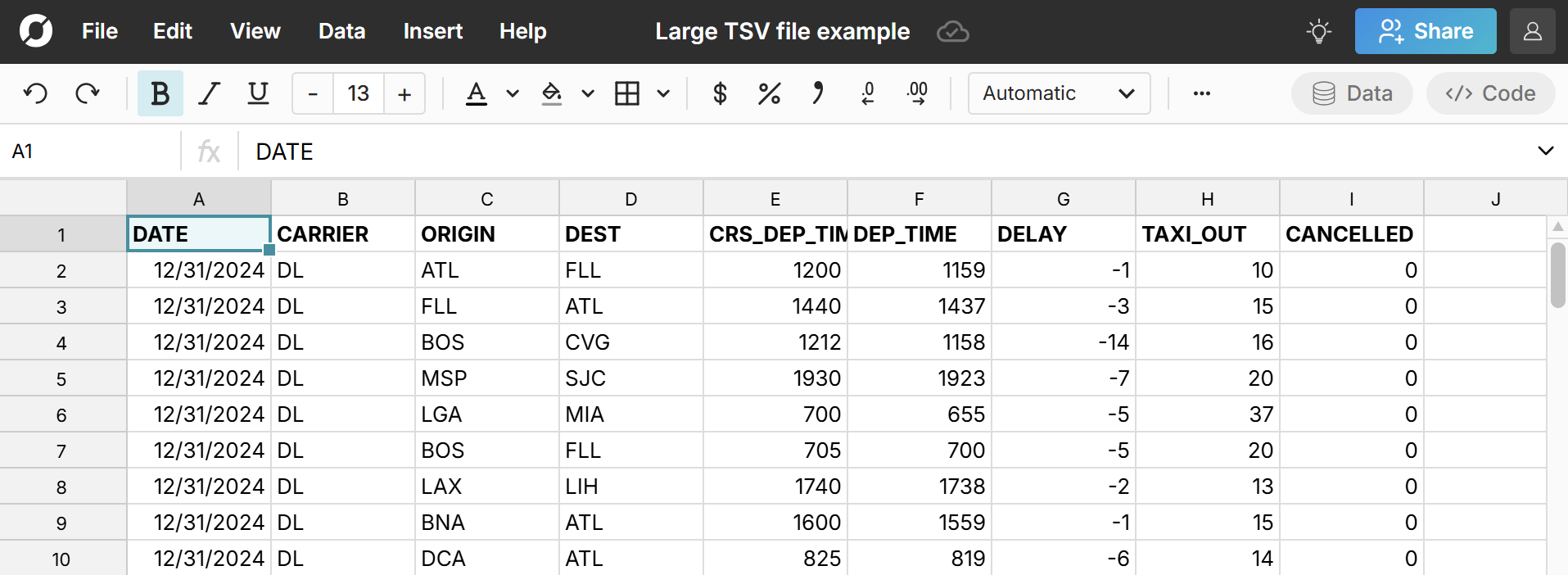 Open Large TSV files in a Spreadsheet