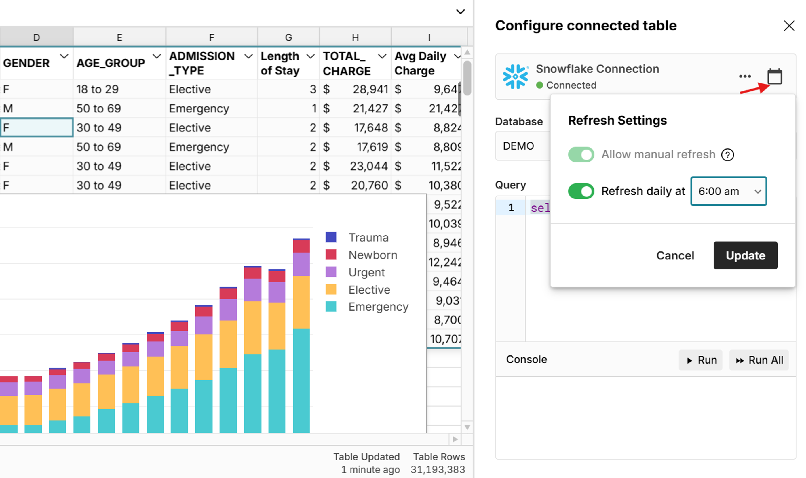 automate snowflake import to spreadsheet