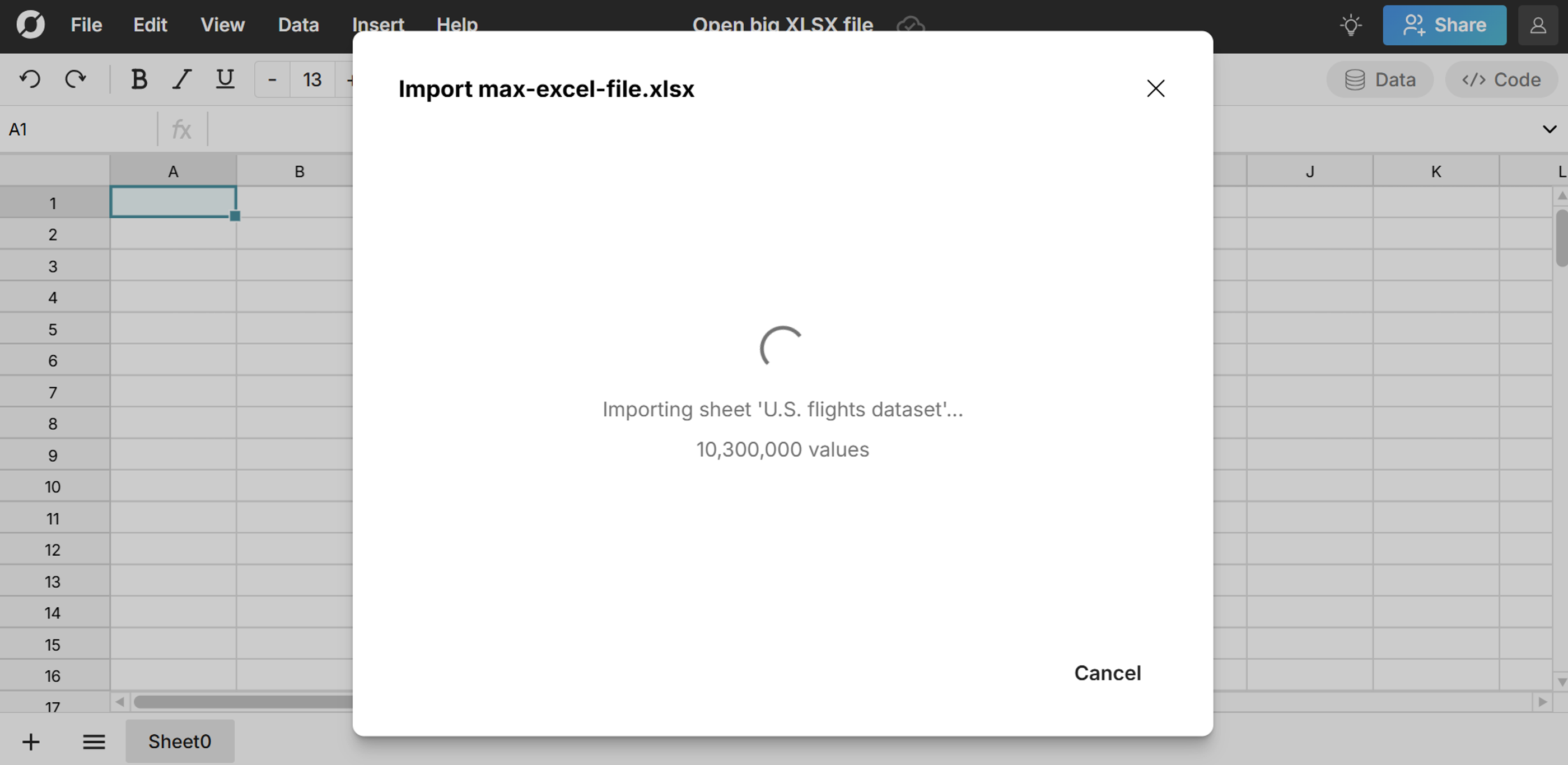 open very large XLSX file