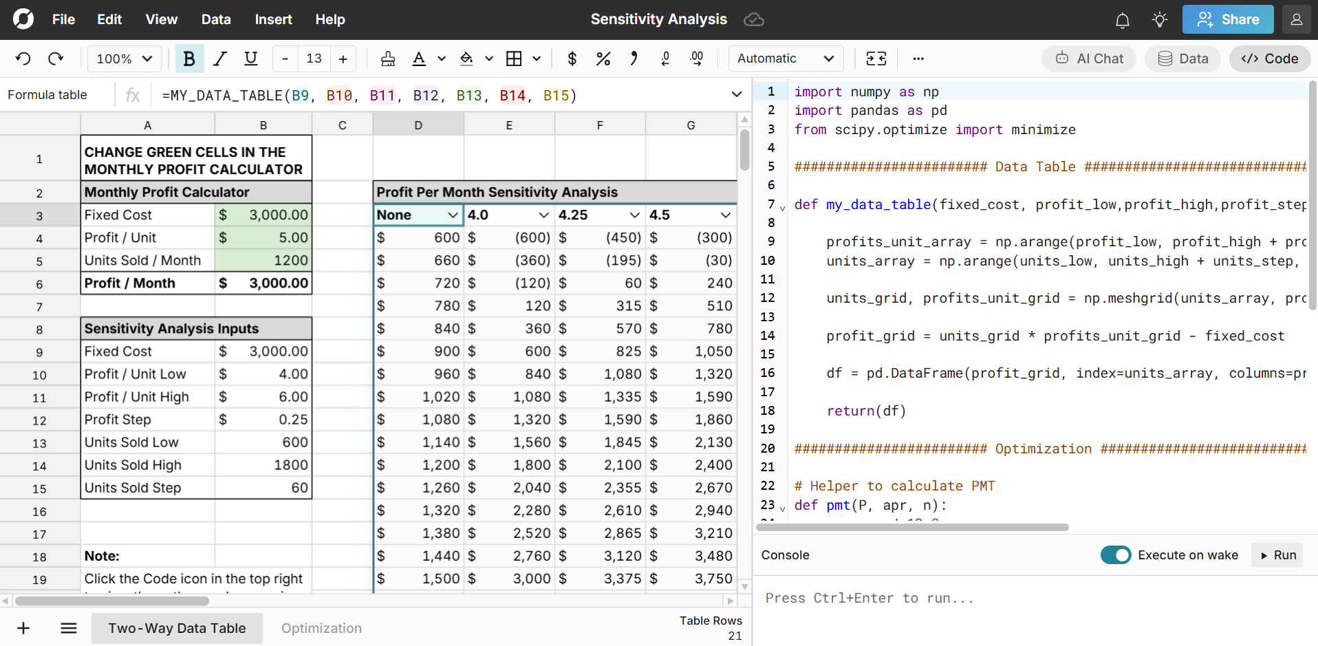 Analyze big data with Python in a spreadsheet