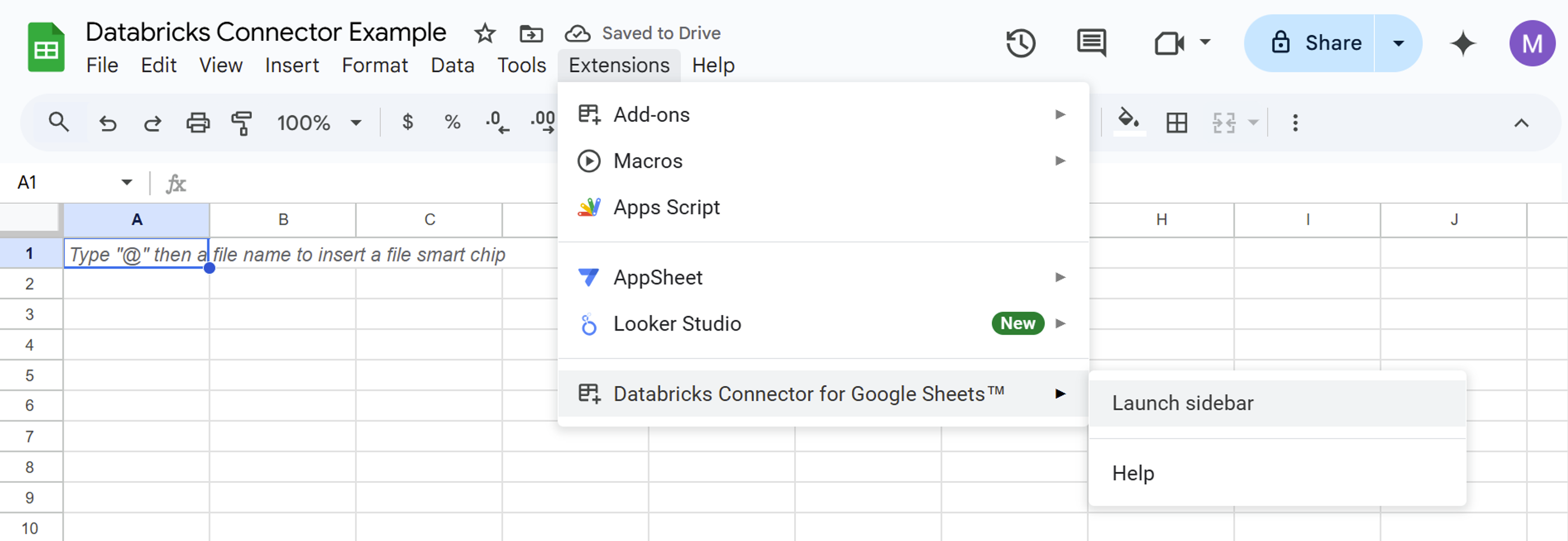launch Databricks connector in Google Sheets