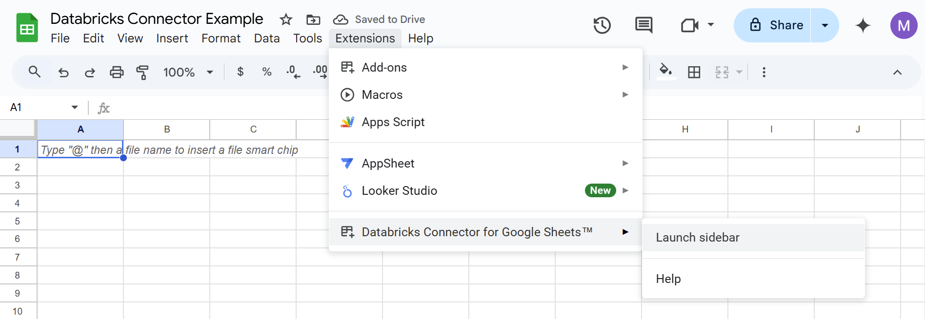 launch Databricks connector in Google Sheets