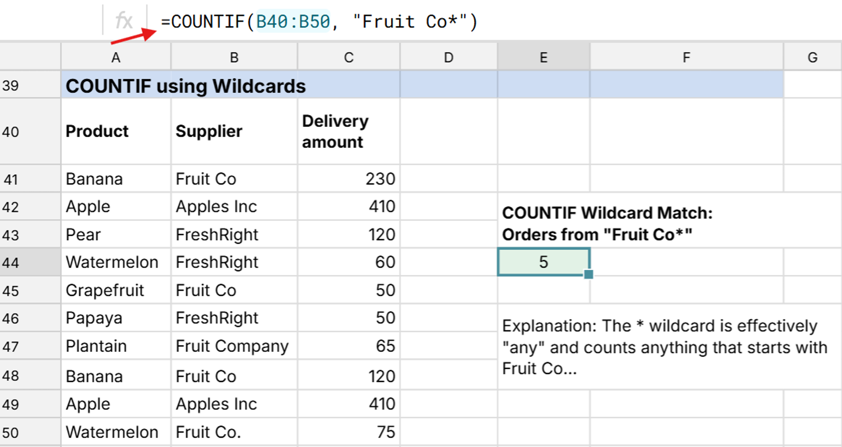 countif wildcards example