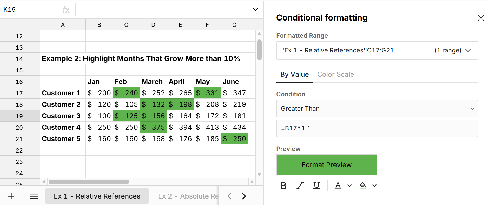 conditional formatting formula across range
