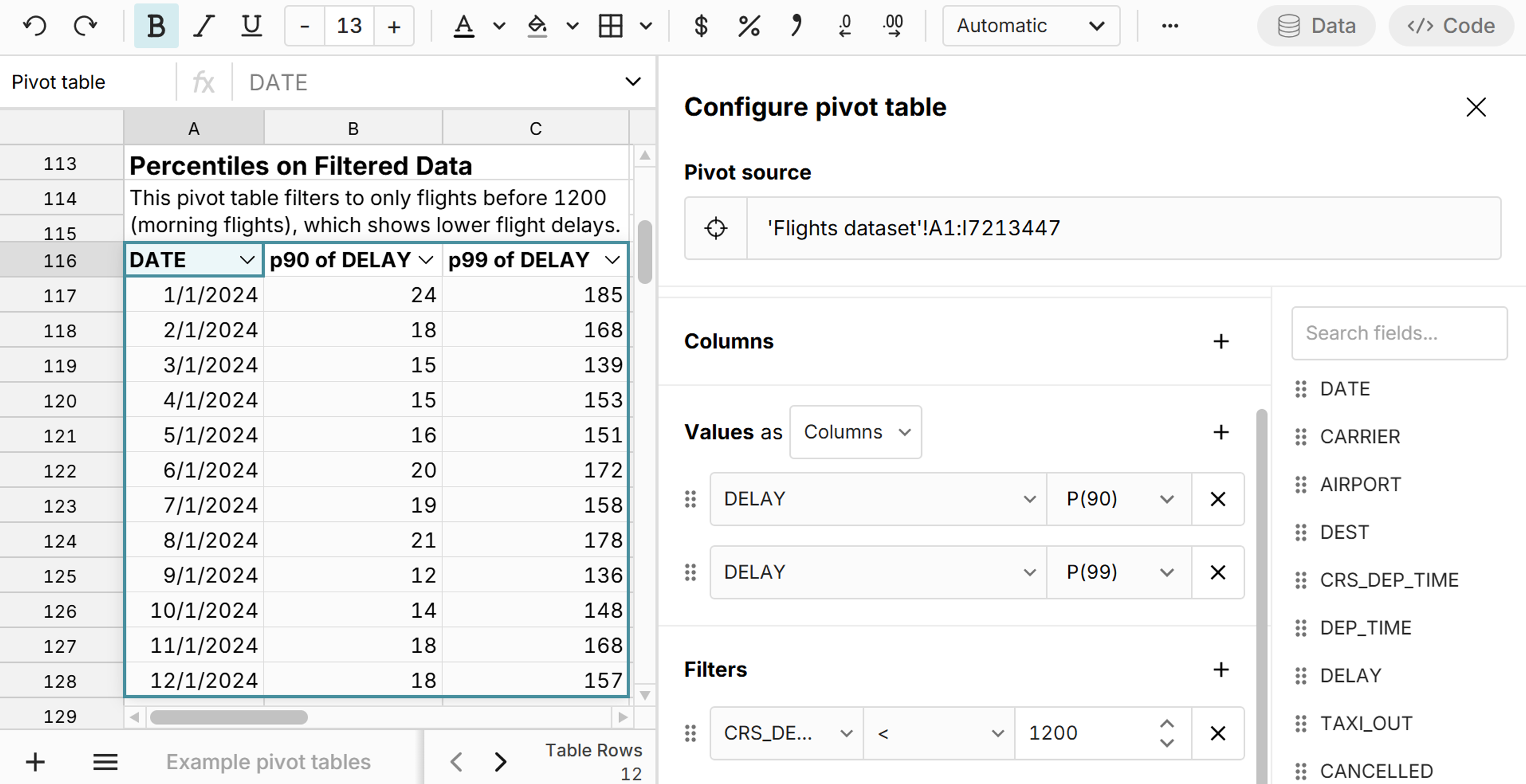calculate percentiles on filtered data