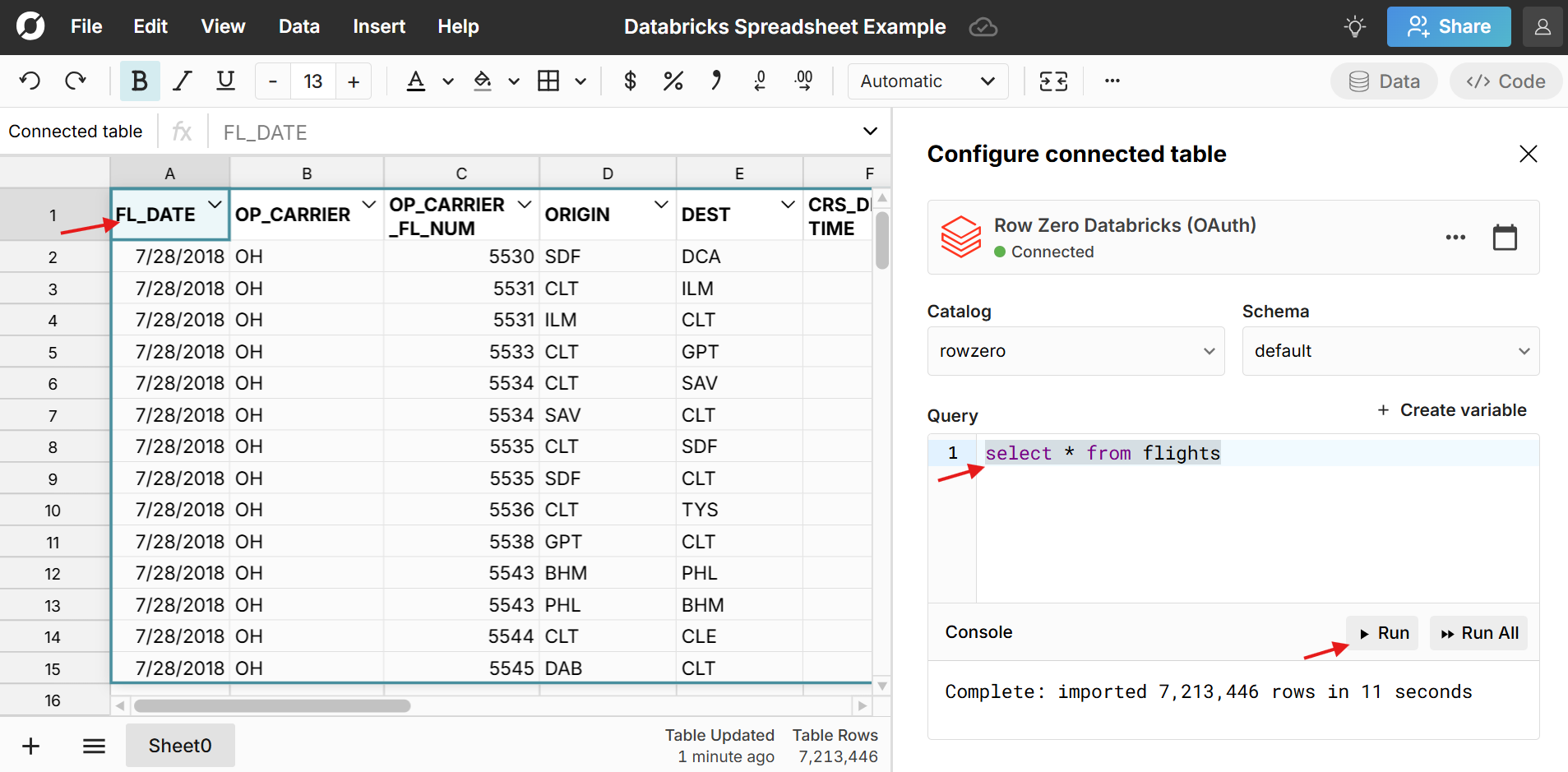Databricks connected spreadsheet