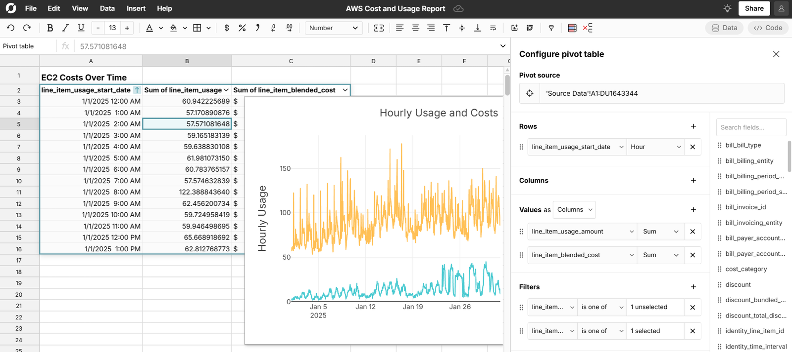 Open AWS Cost and Usage Reports (CUR) in a Big Spreadsheet