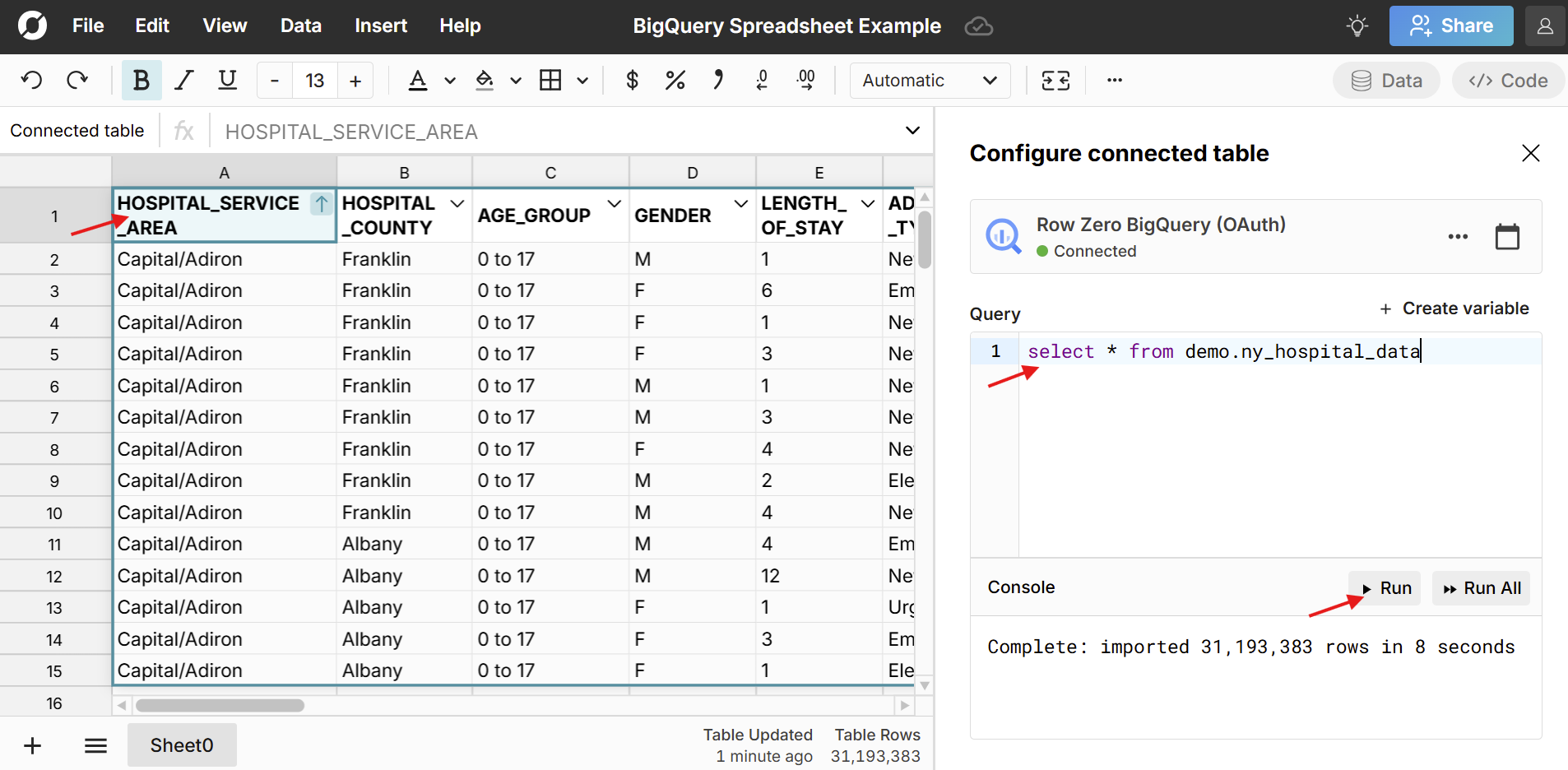 BigQuery connected spreadsheet