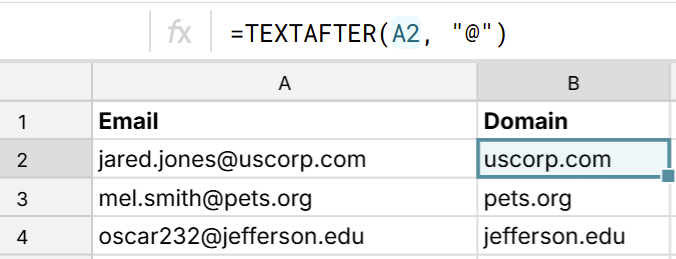 extract domain from email address with textafter function