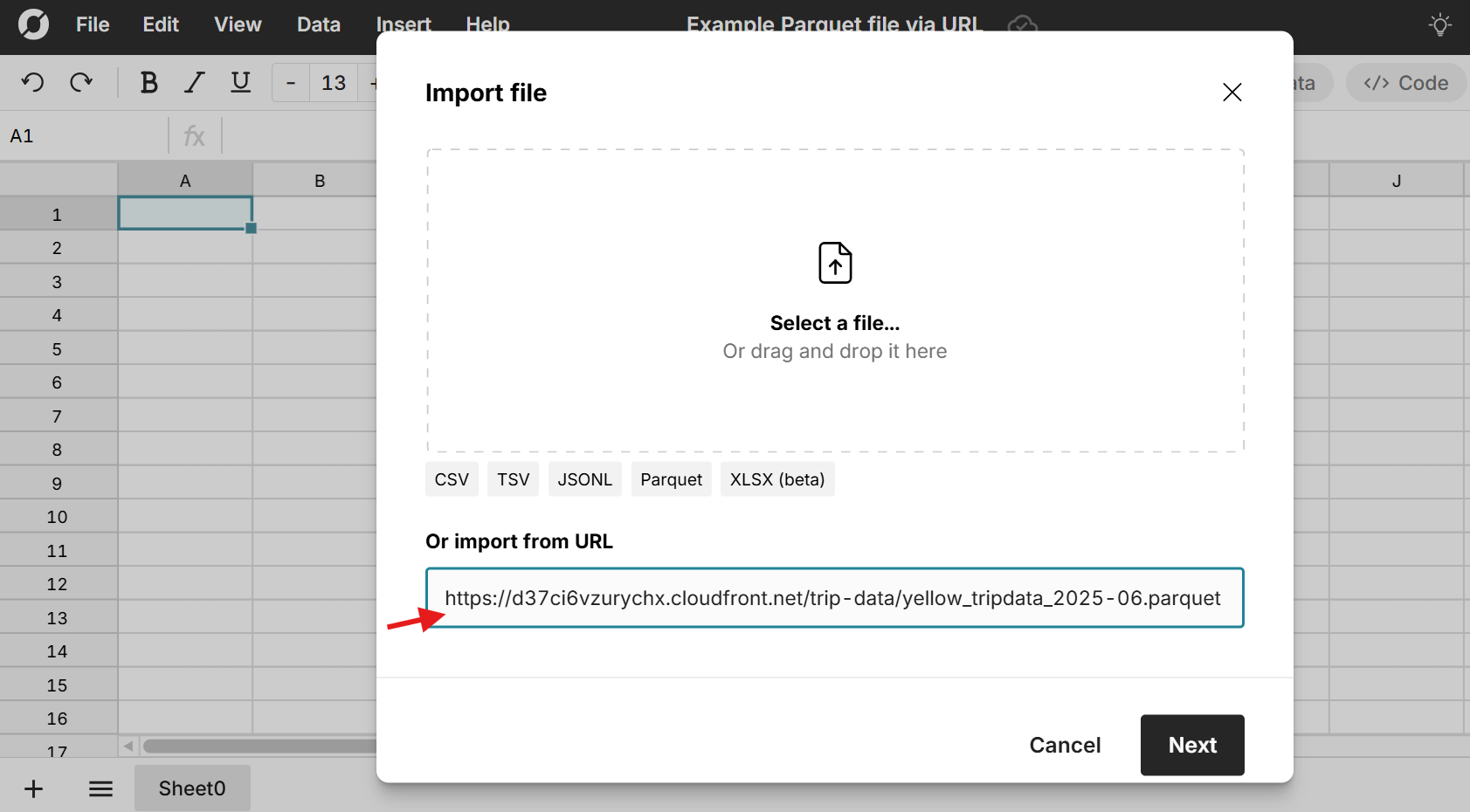 import parquet file from URL