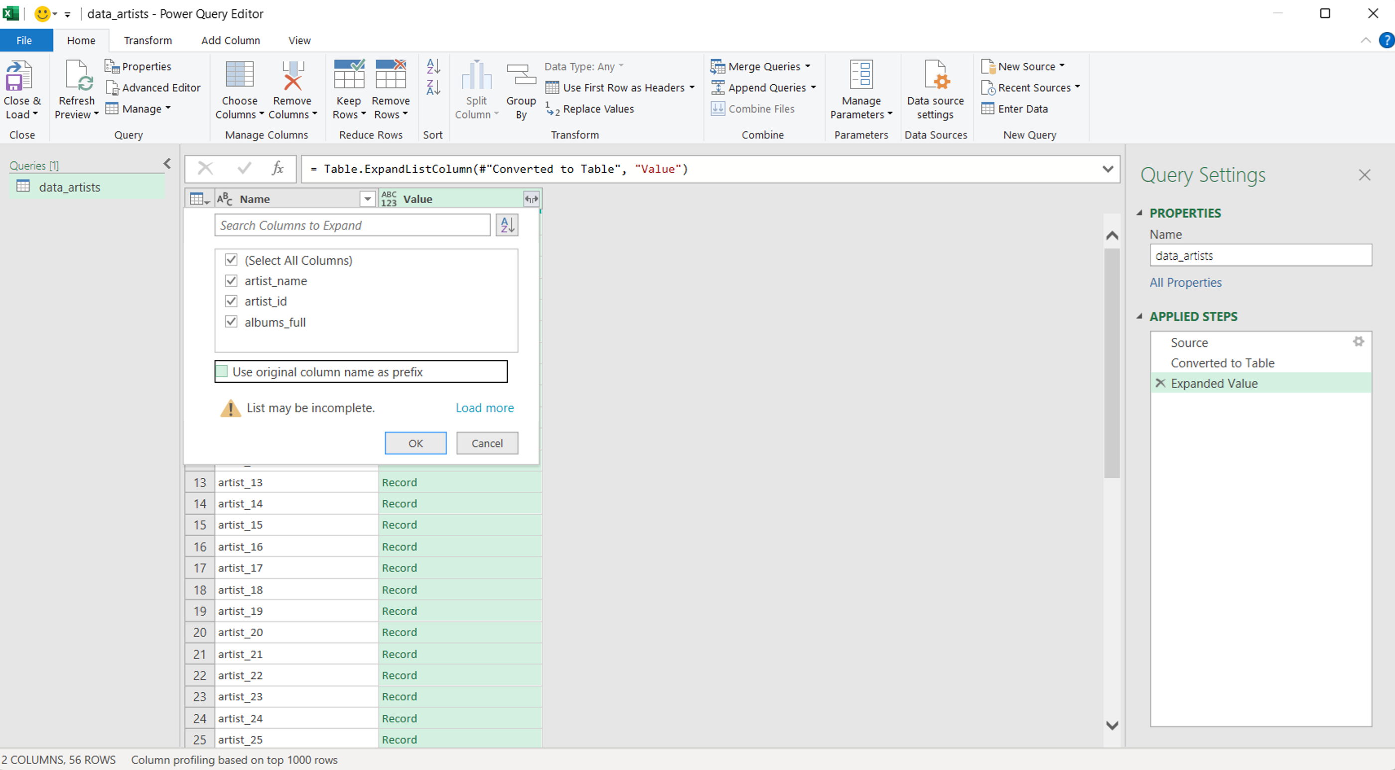 json excel last step