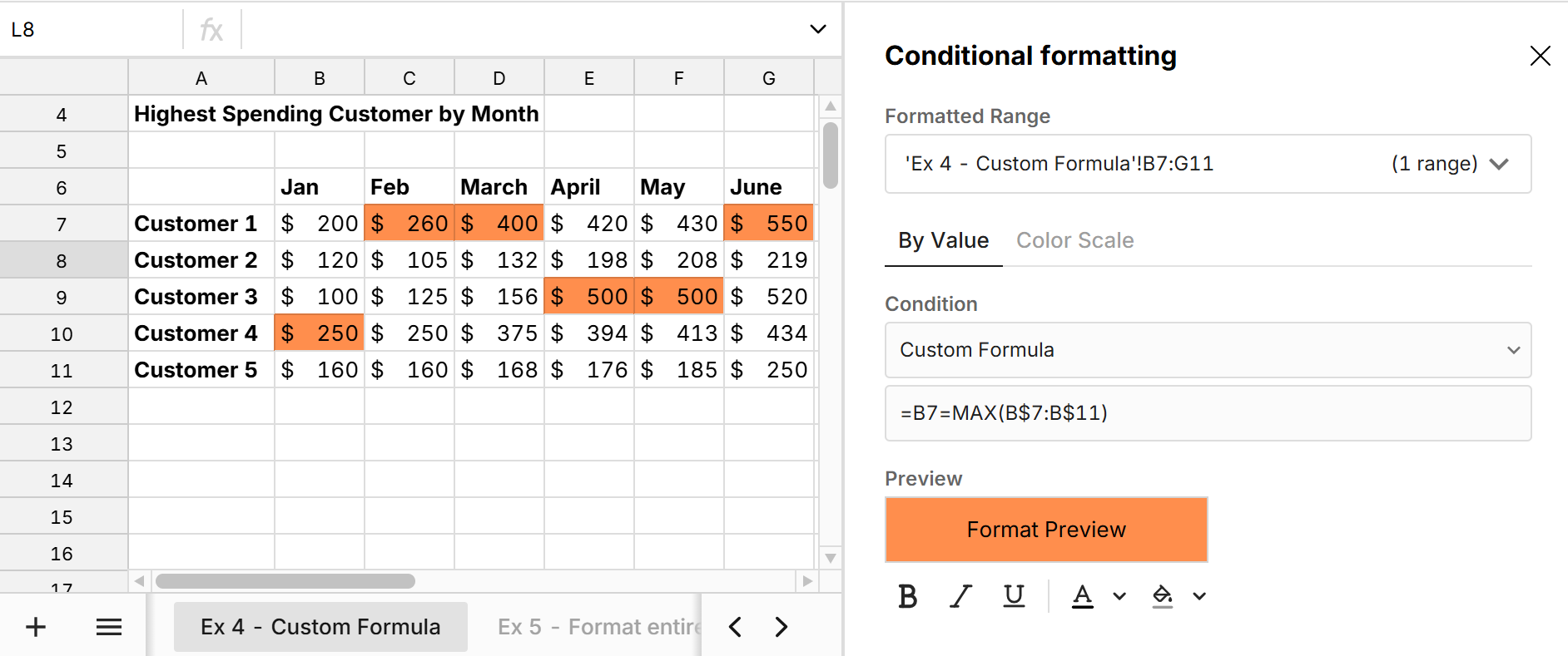 How to use conditional formatting formulas