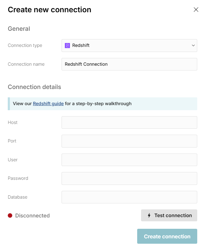 redshift connector in spreadsheet