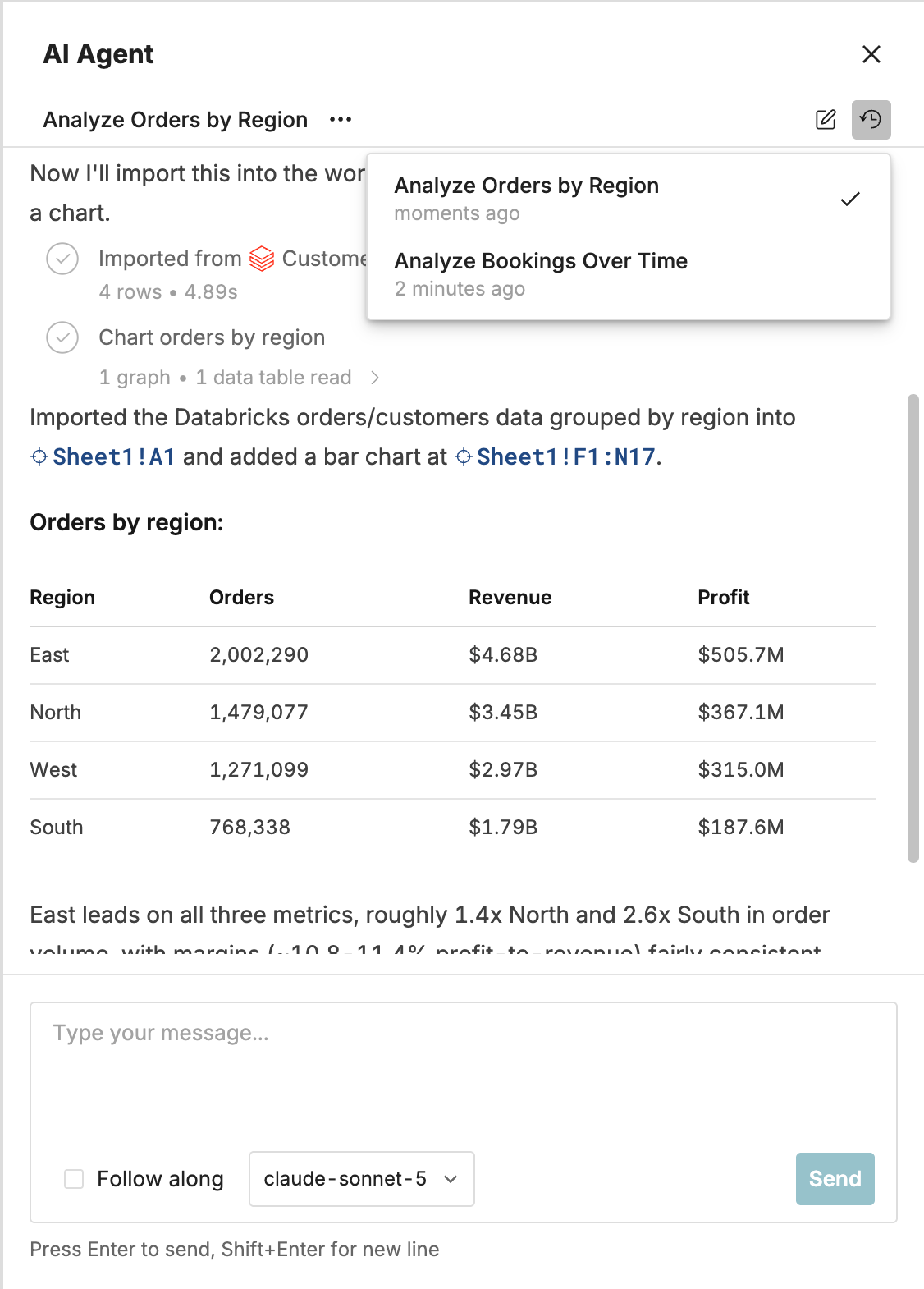 Use threads to save and run multiple AI chat conversations in the same workbook.