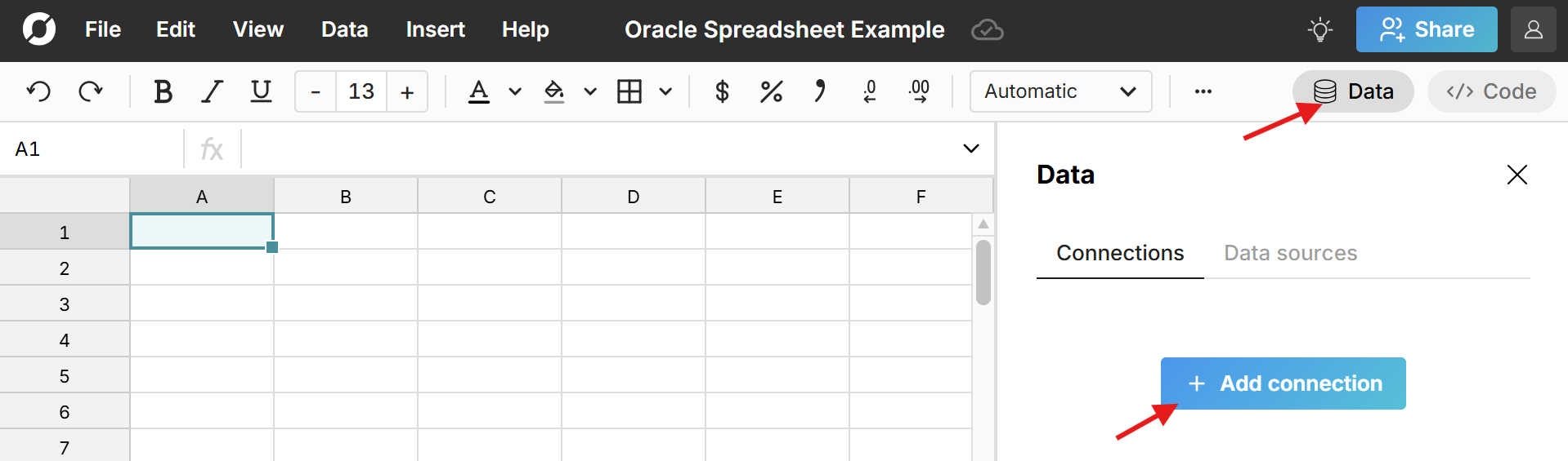 connect spreadsheet to oracle