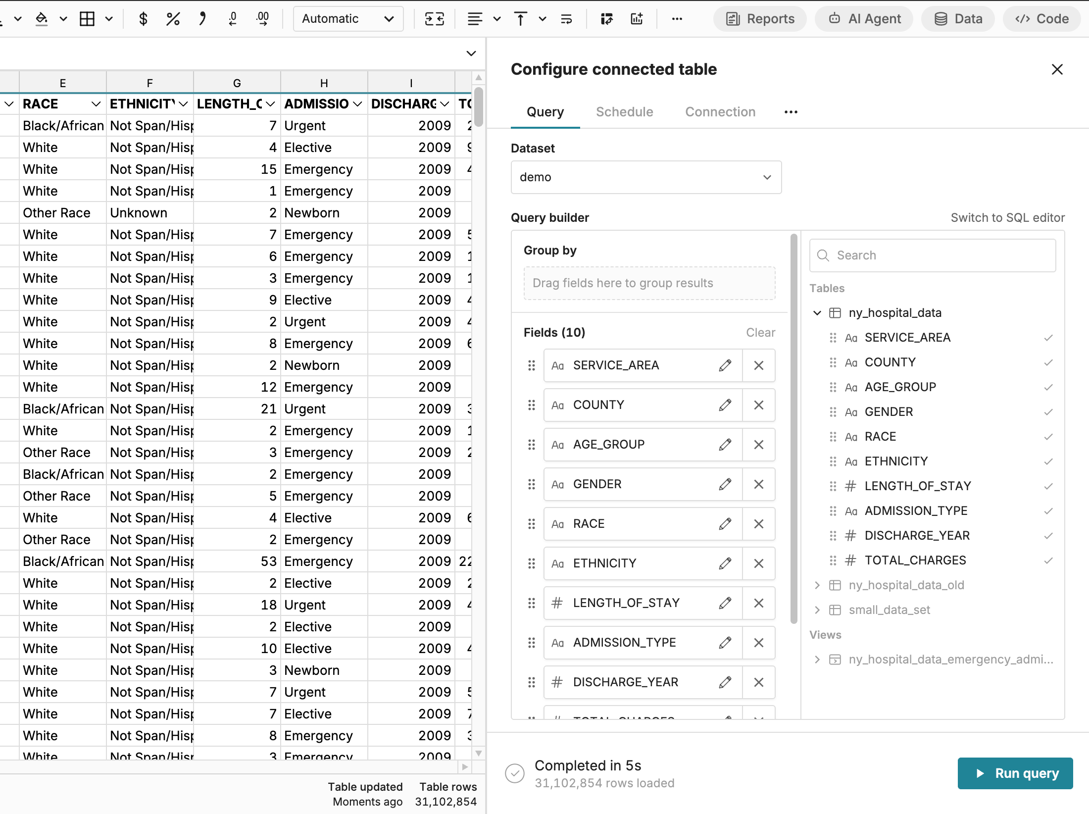 Query builder with a BigQuery connection