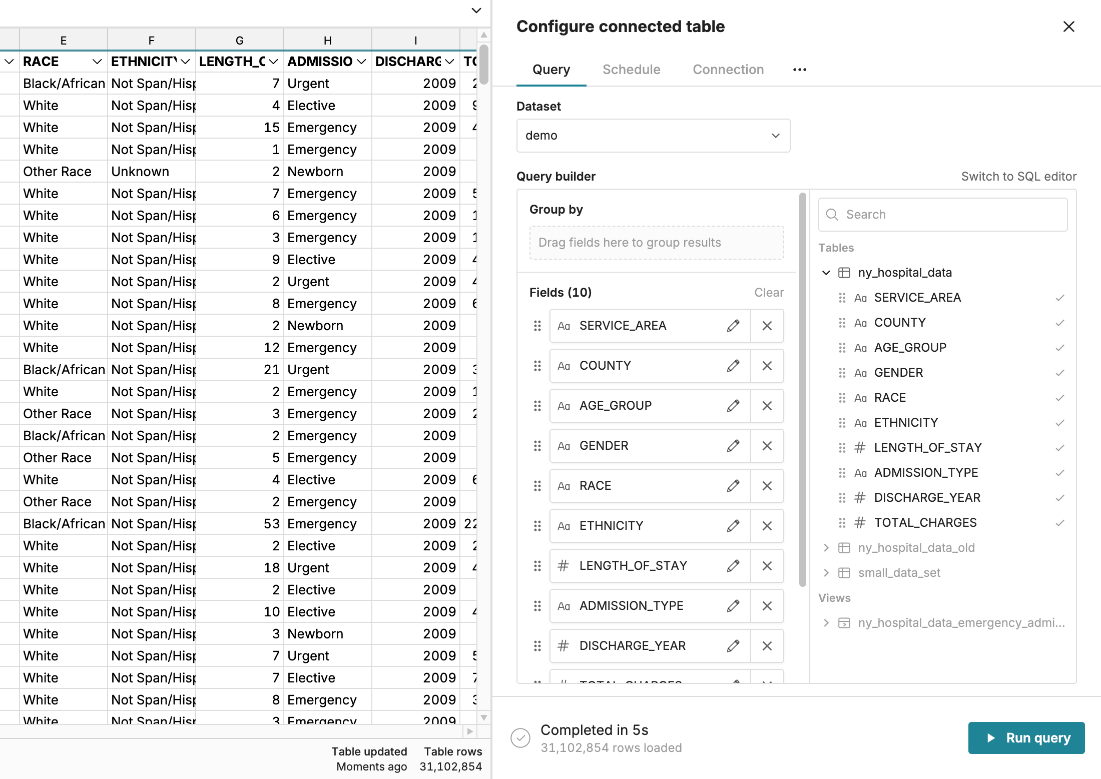 Query builder with a BigQuery connection