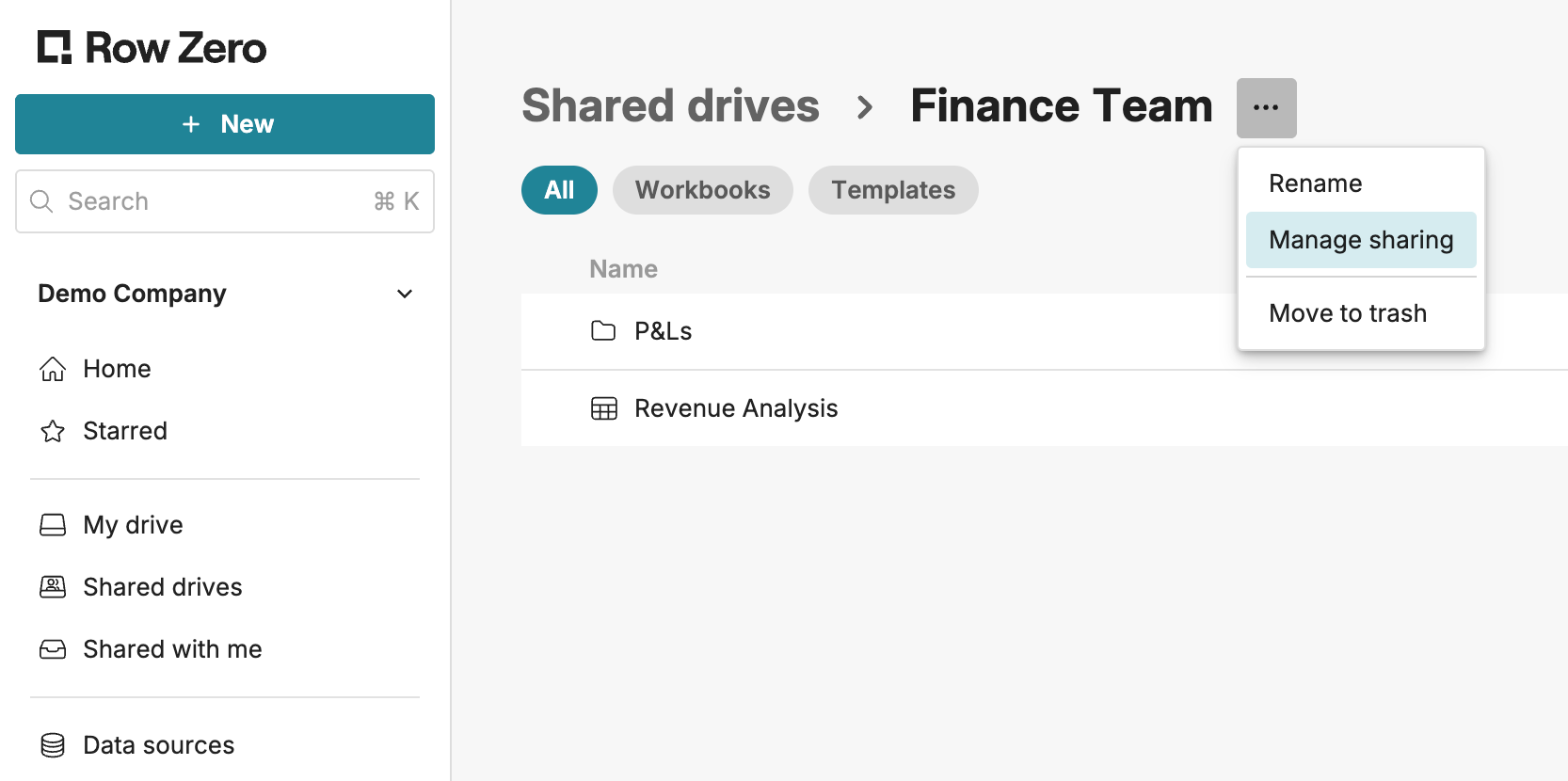 Share folders or drives in Row Zero
