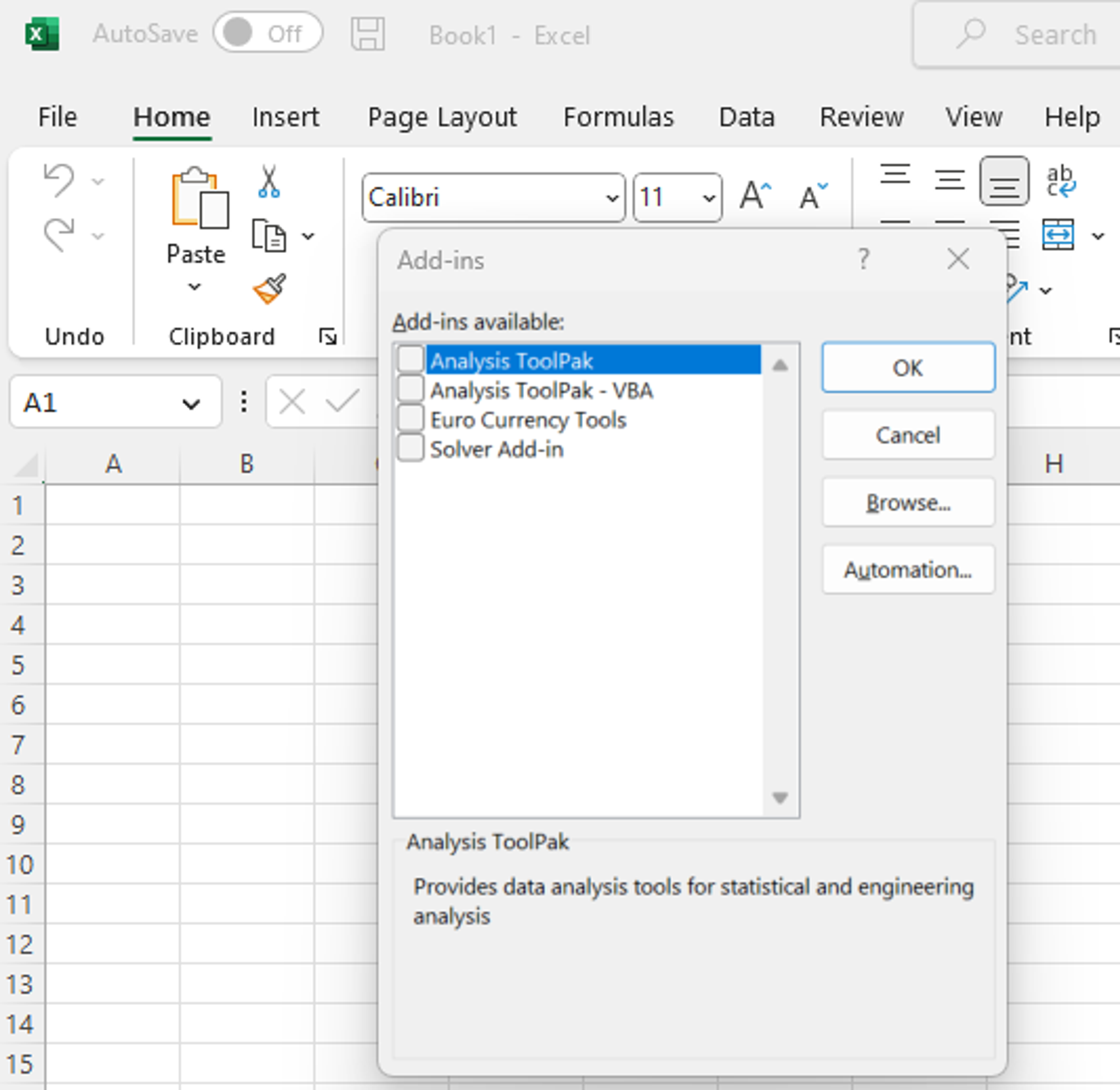 Disable Excel Add-ins