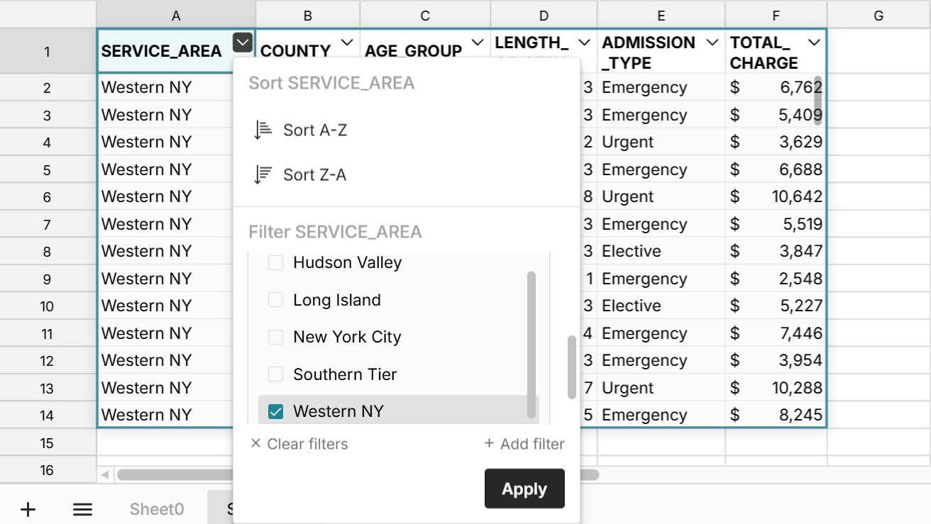 filter data in spreadsheet