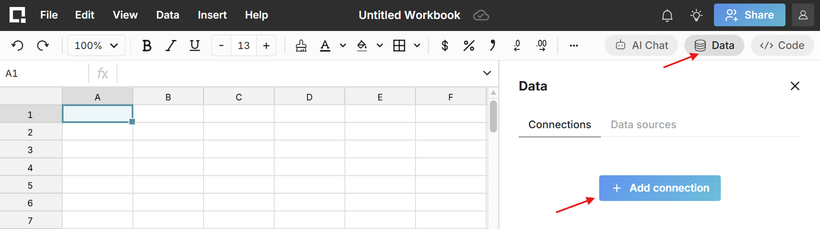 Connect spreadsheet to data warehouse