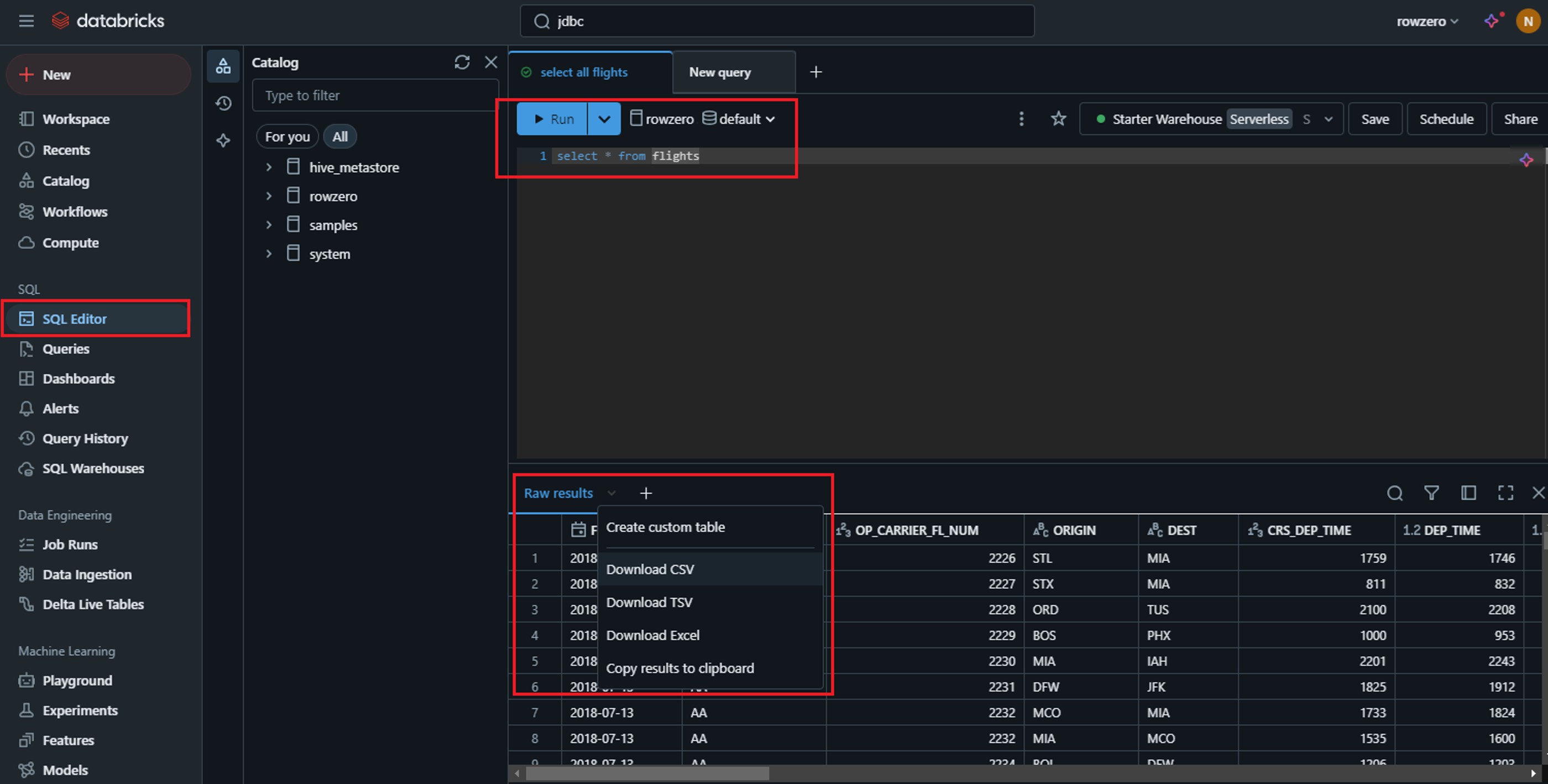 Databricks run query and download CSV