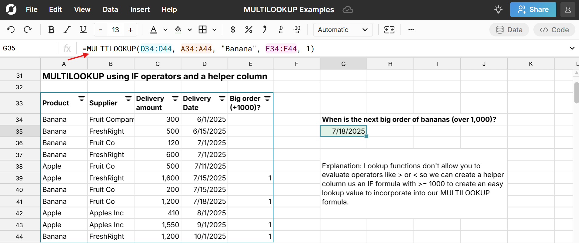 multilookup greater than using IF and a helper column