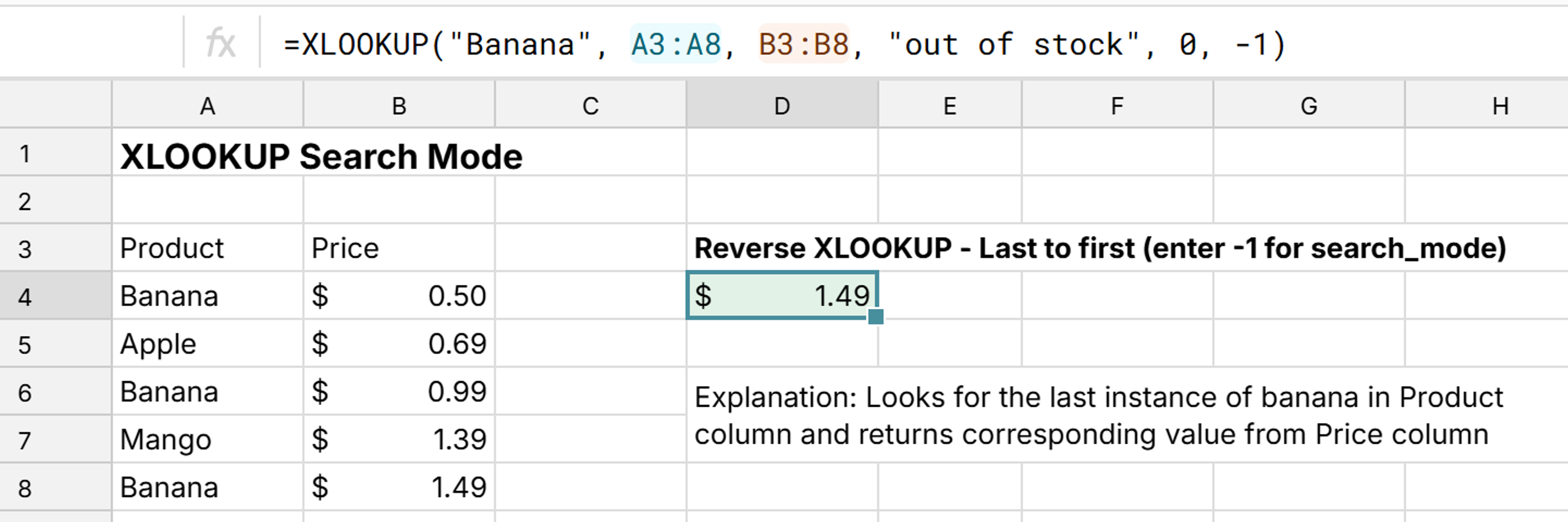 reverse search xlookup example