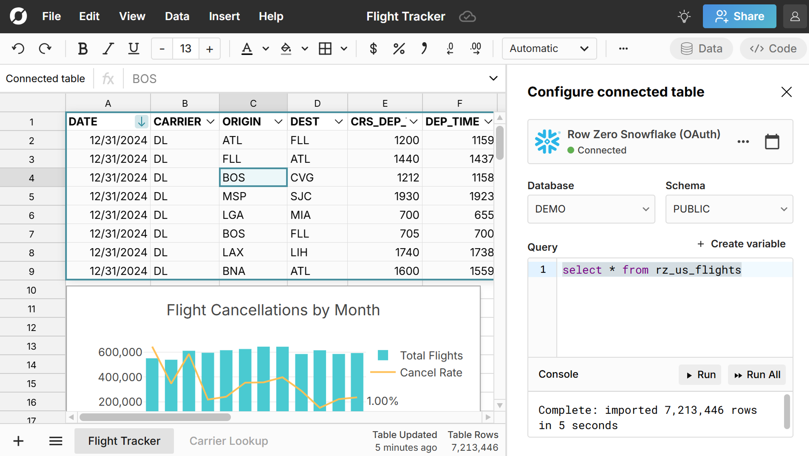 connected spreadsheet tracker