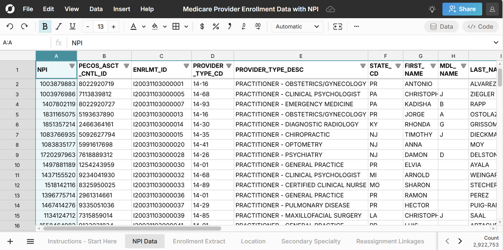 Lookup NPI data in a spreadsheet - Free NPI database