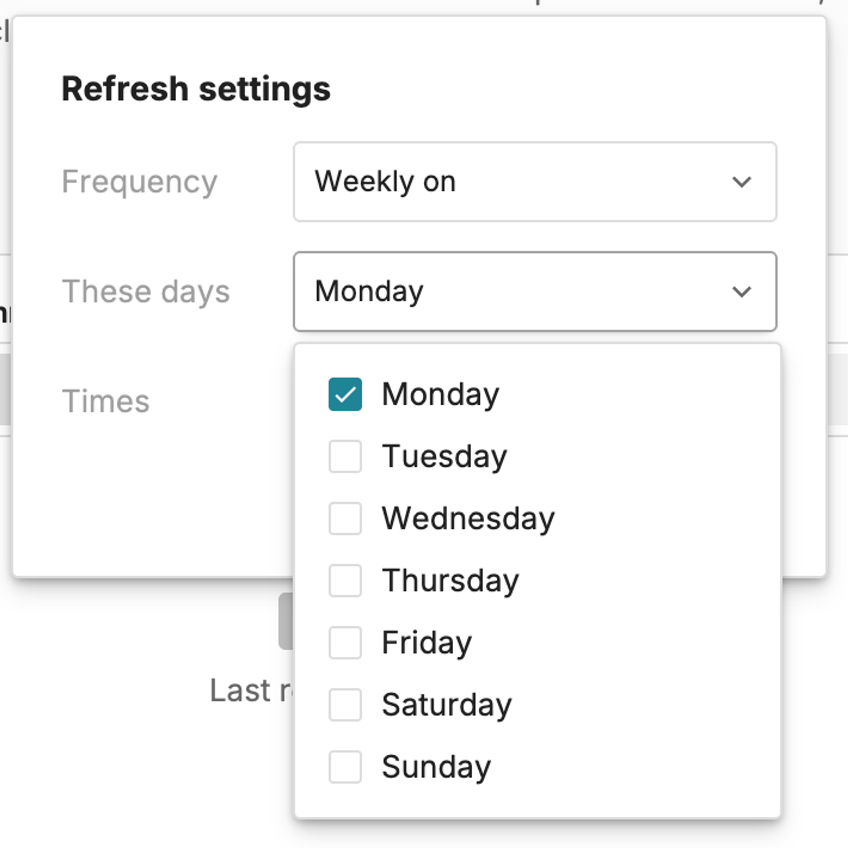scheduled refresh options for Row Zero