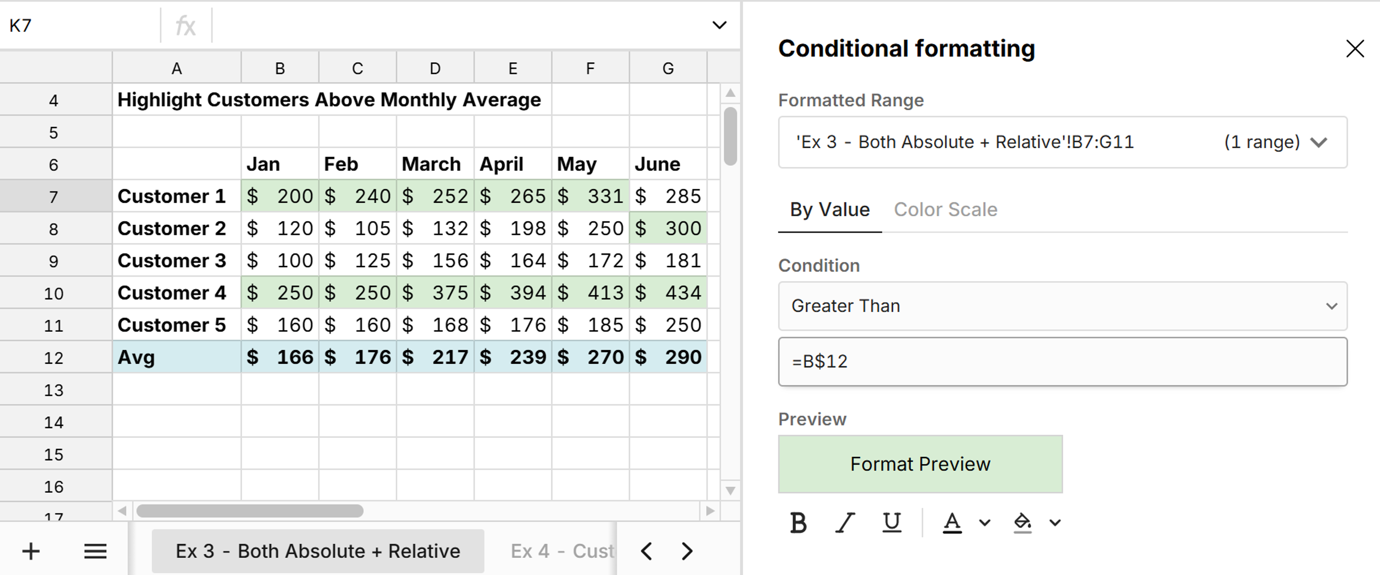 conditional formatting based on another row