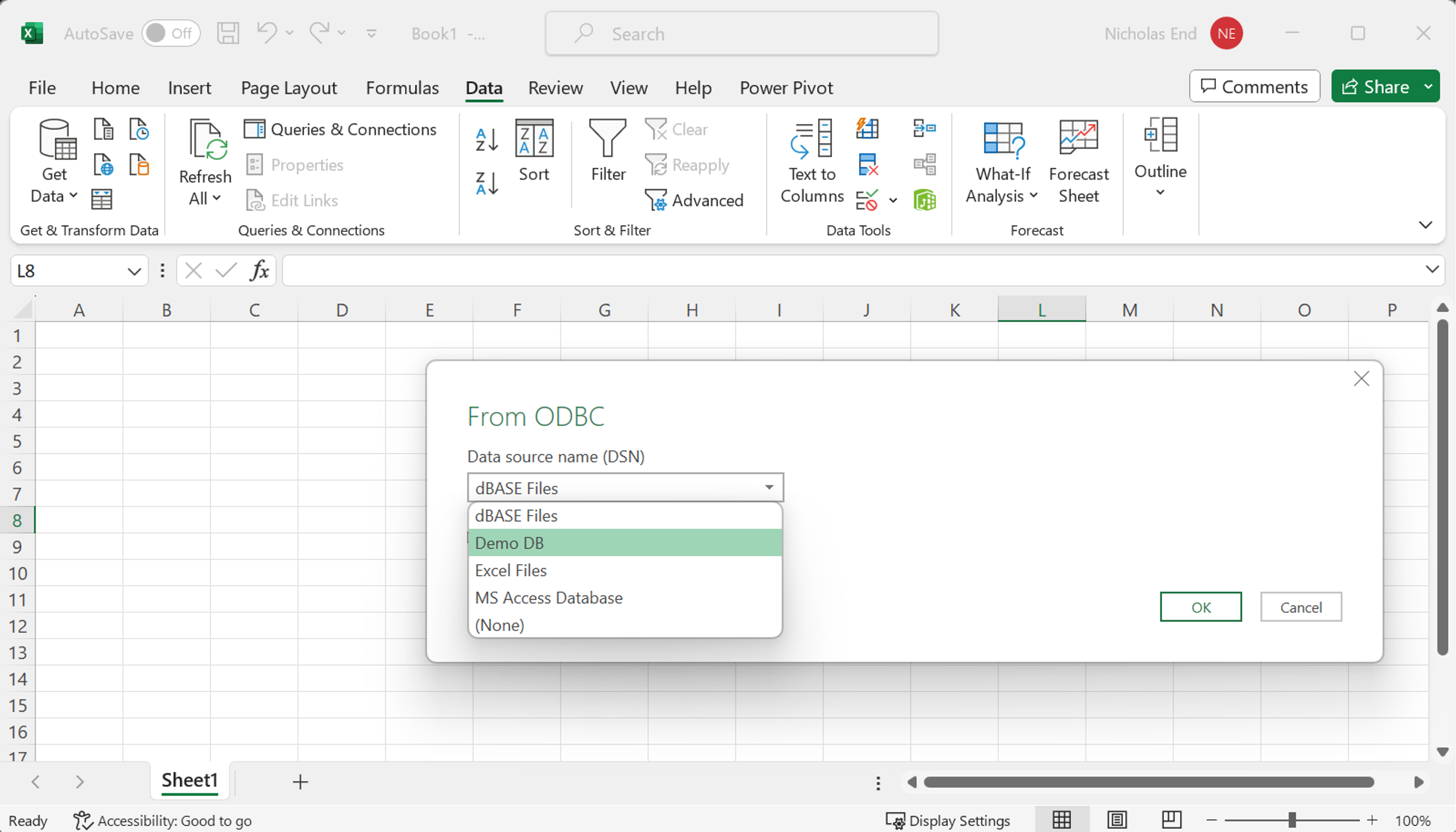 Excel From ODBC menu