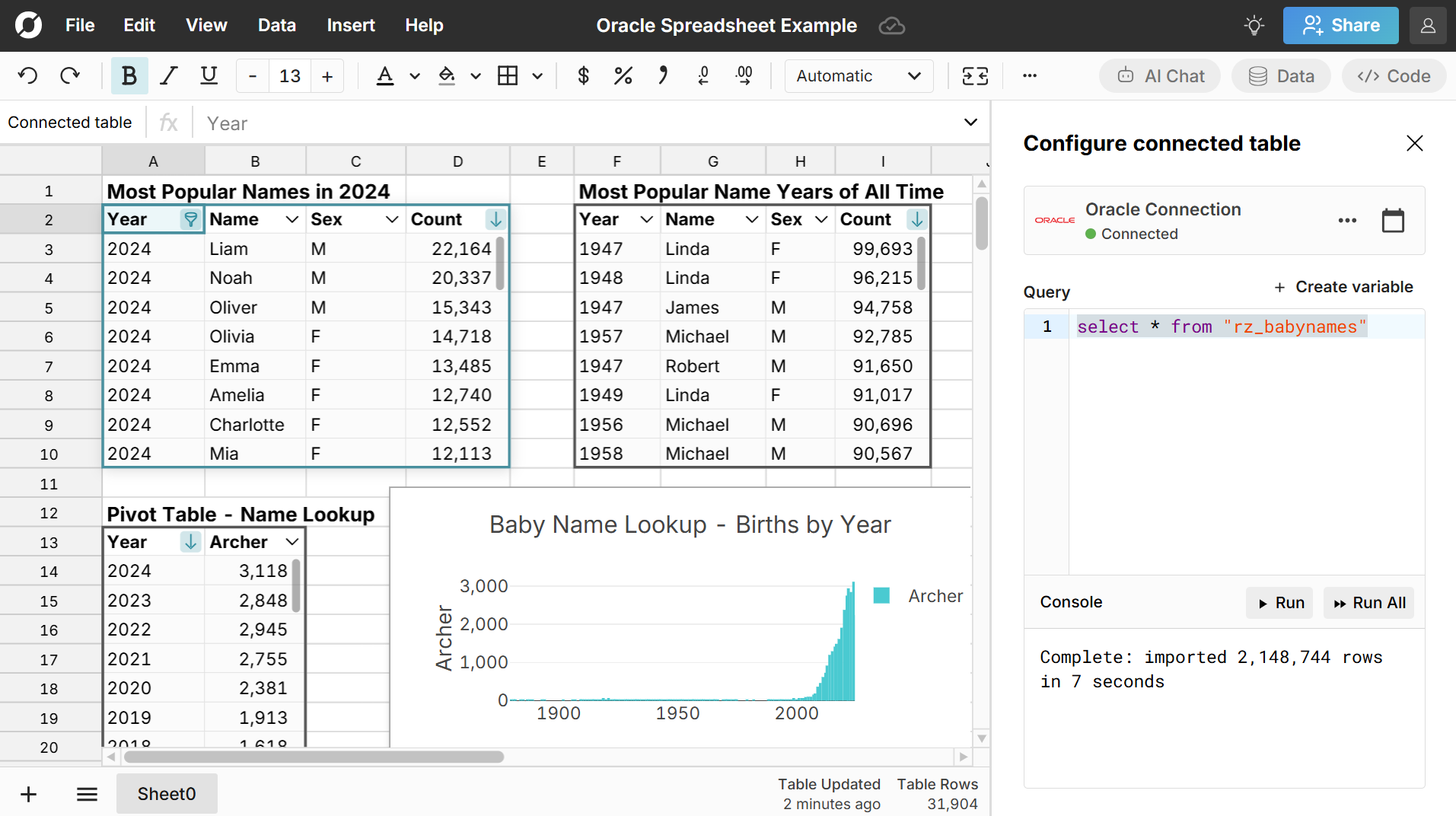 oracle connected spreadsheet