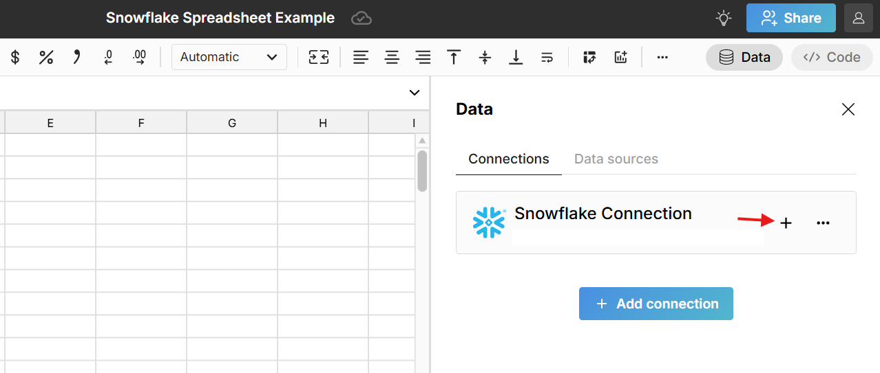 add Snowflake connected table