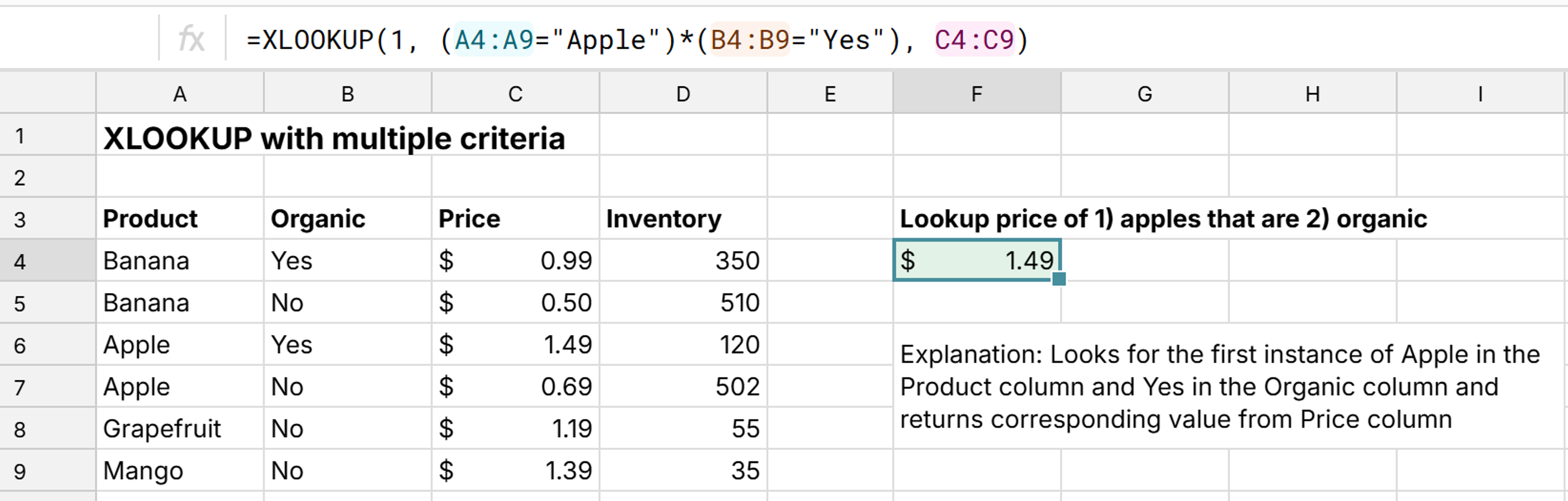 simple xlookup example
