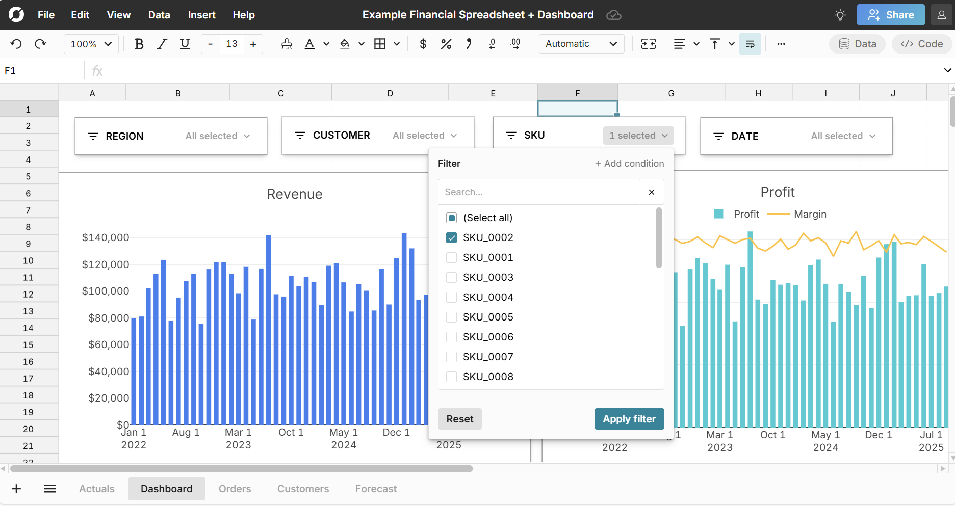 Financial dashboard spreadsheet