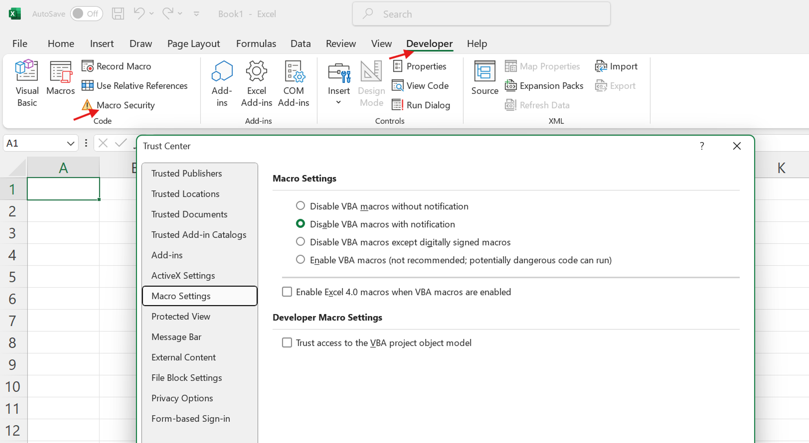 excel macro security settings
