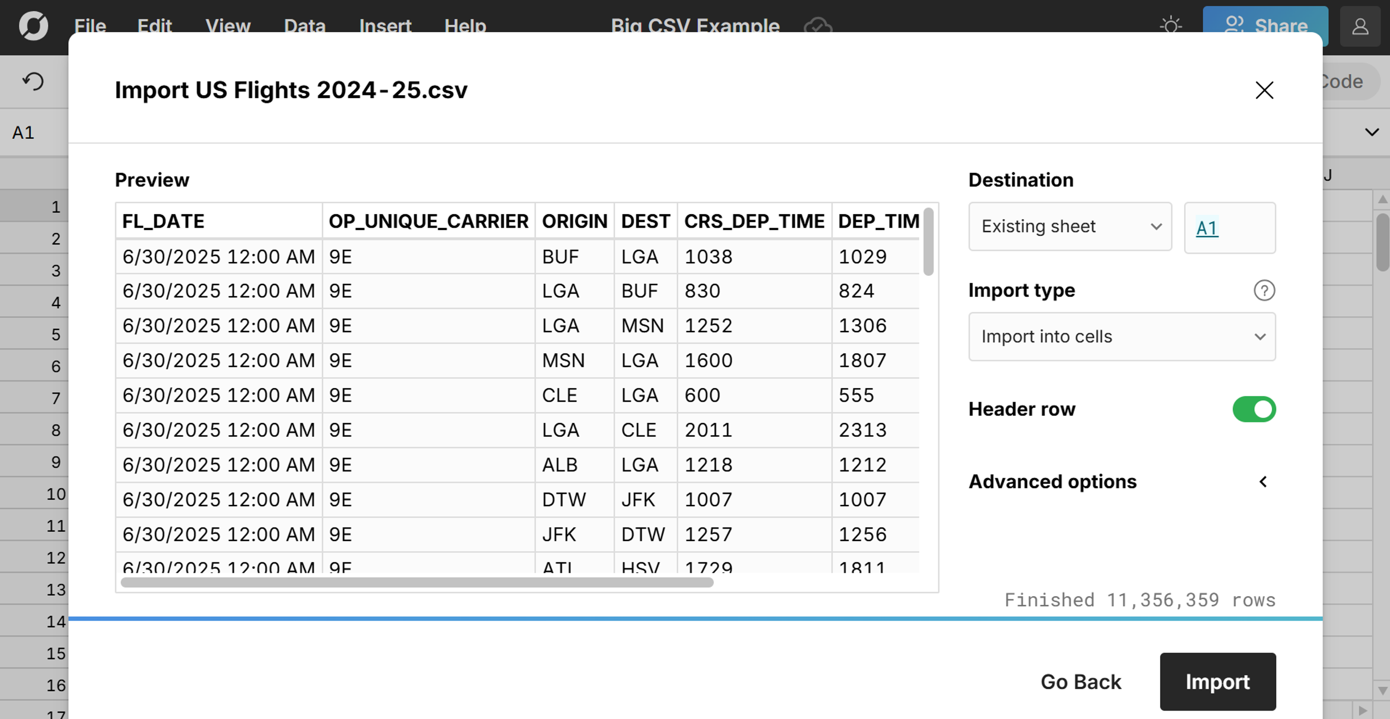 open very large csv file